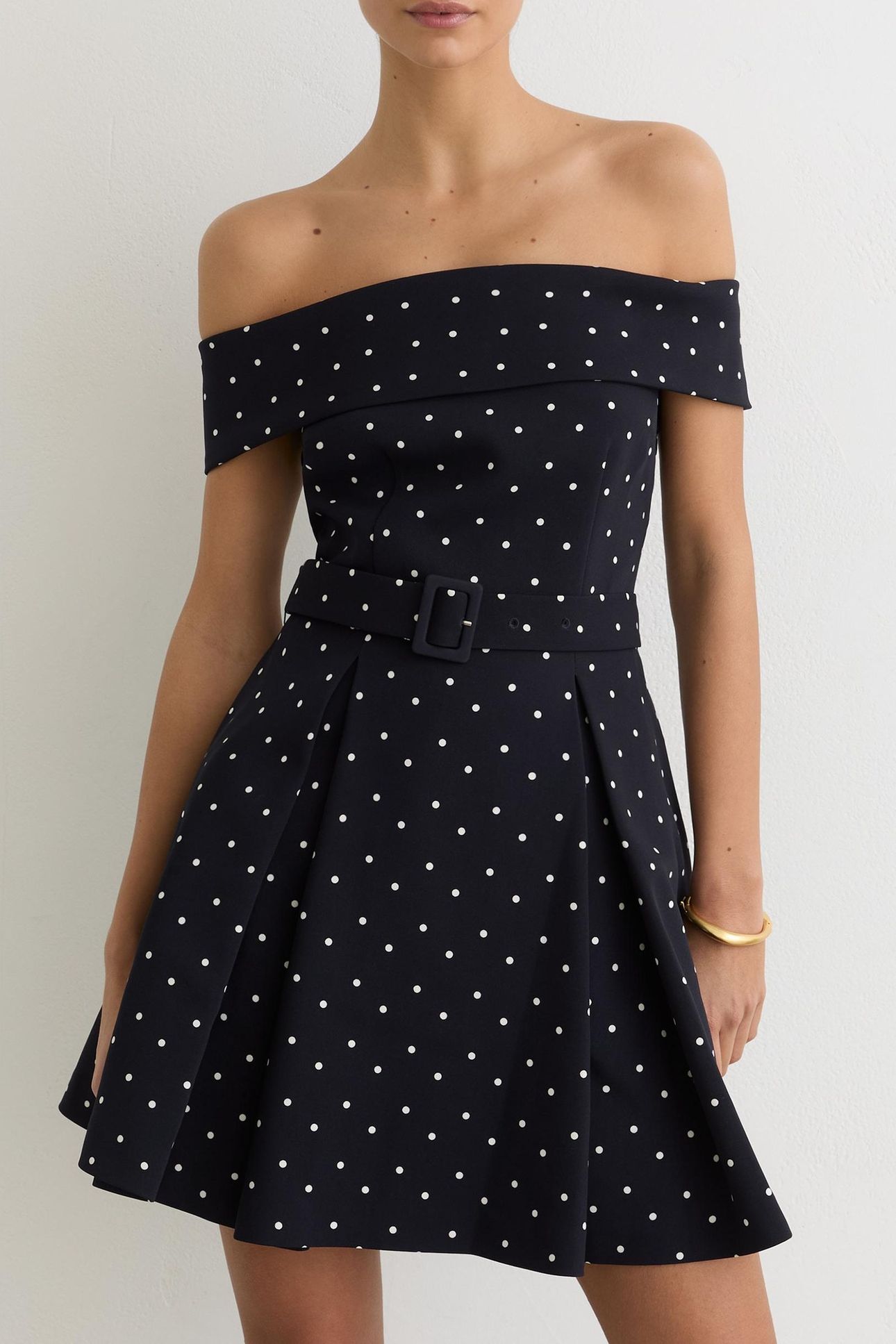 BARDOT POLKA FLIPPY OCCASION DRESS NAVY/IVORY 1