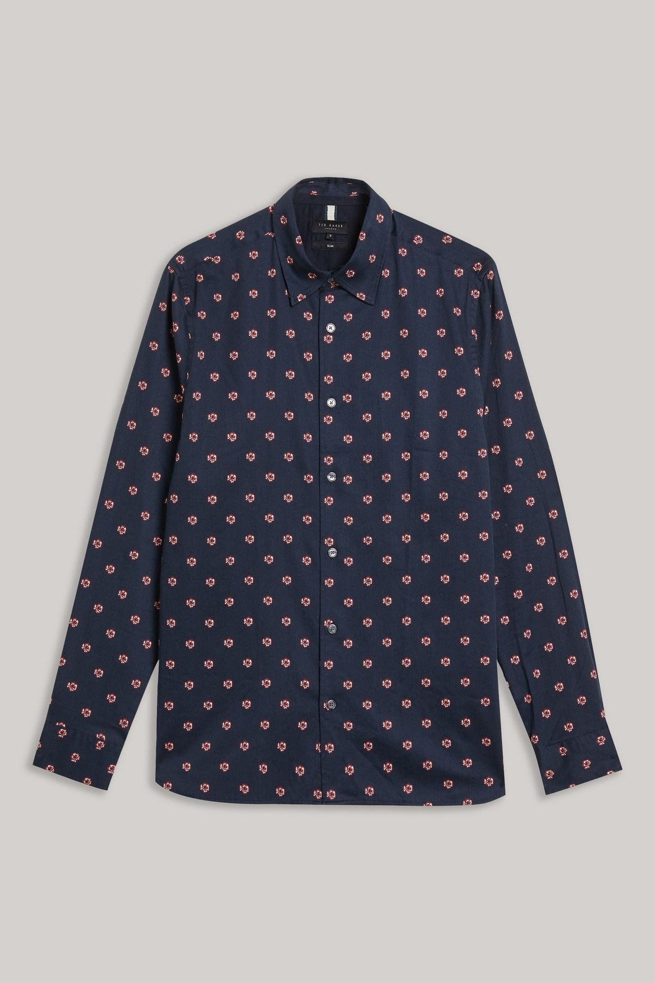 MIKCEAL LS SLIM FLORAL SHIRT NAVY 3