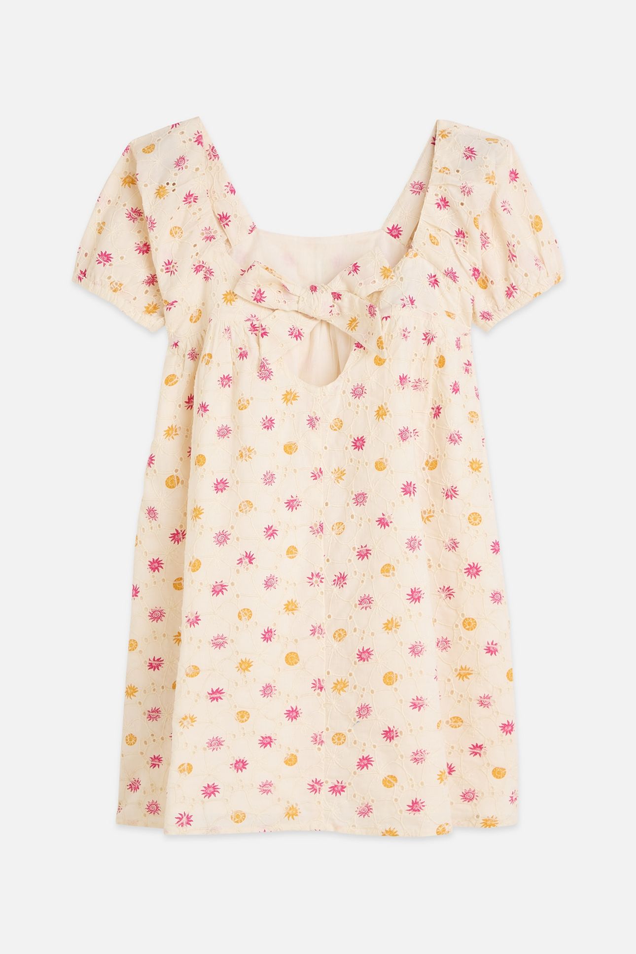 GIRLS PRINTED EMBROIDERED COTTON DRESS LIGHT BEIGE 4