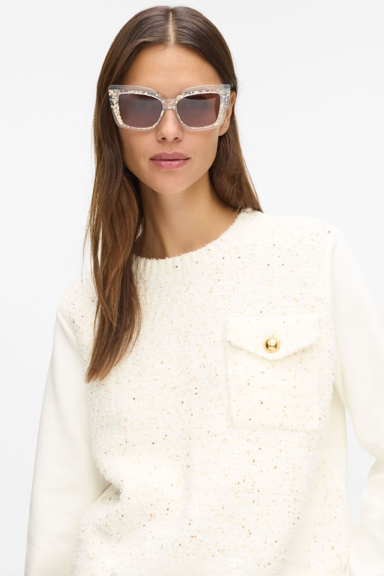 BOUCLE KNIT MIX SWEATSHIRT CANNOLI CREAM 6