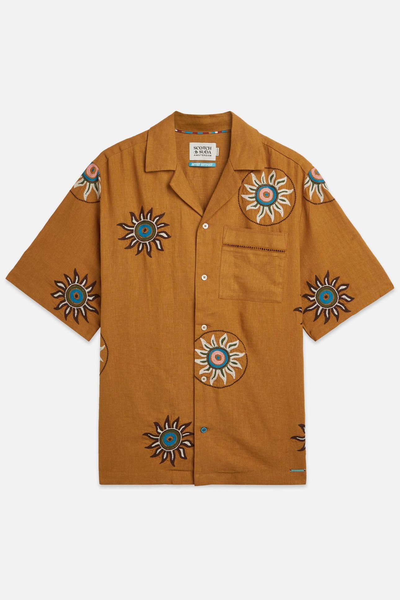 EMBROIDERED LINEN RELAXEDFIT SHORTSLEEVED SHIRT YELLOW 1