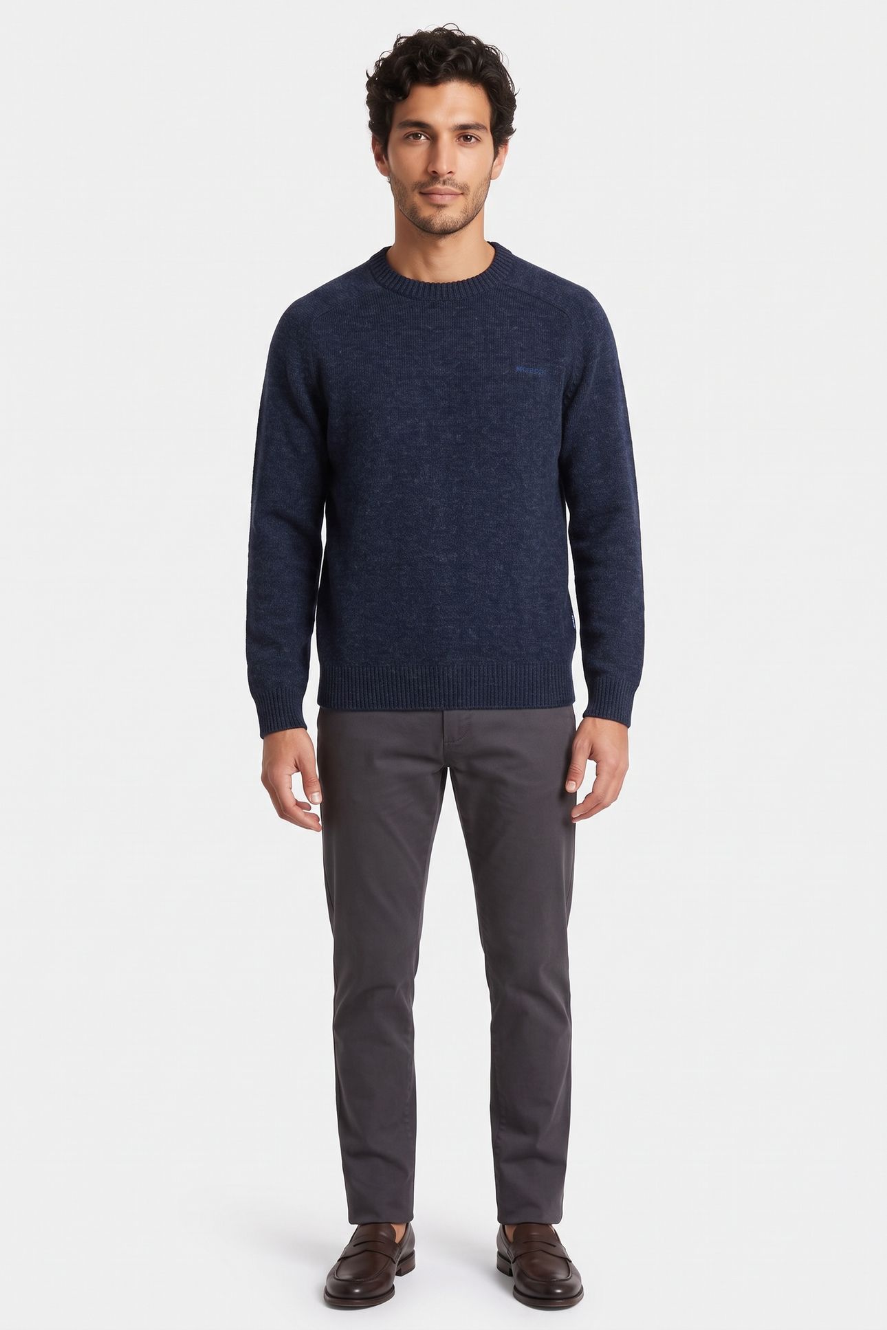 LAMBSWOOL CREW NECK SWEATER NAVY 1
