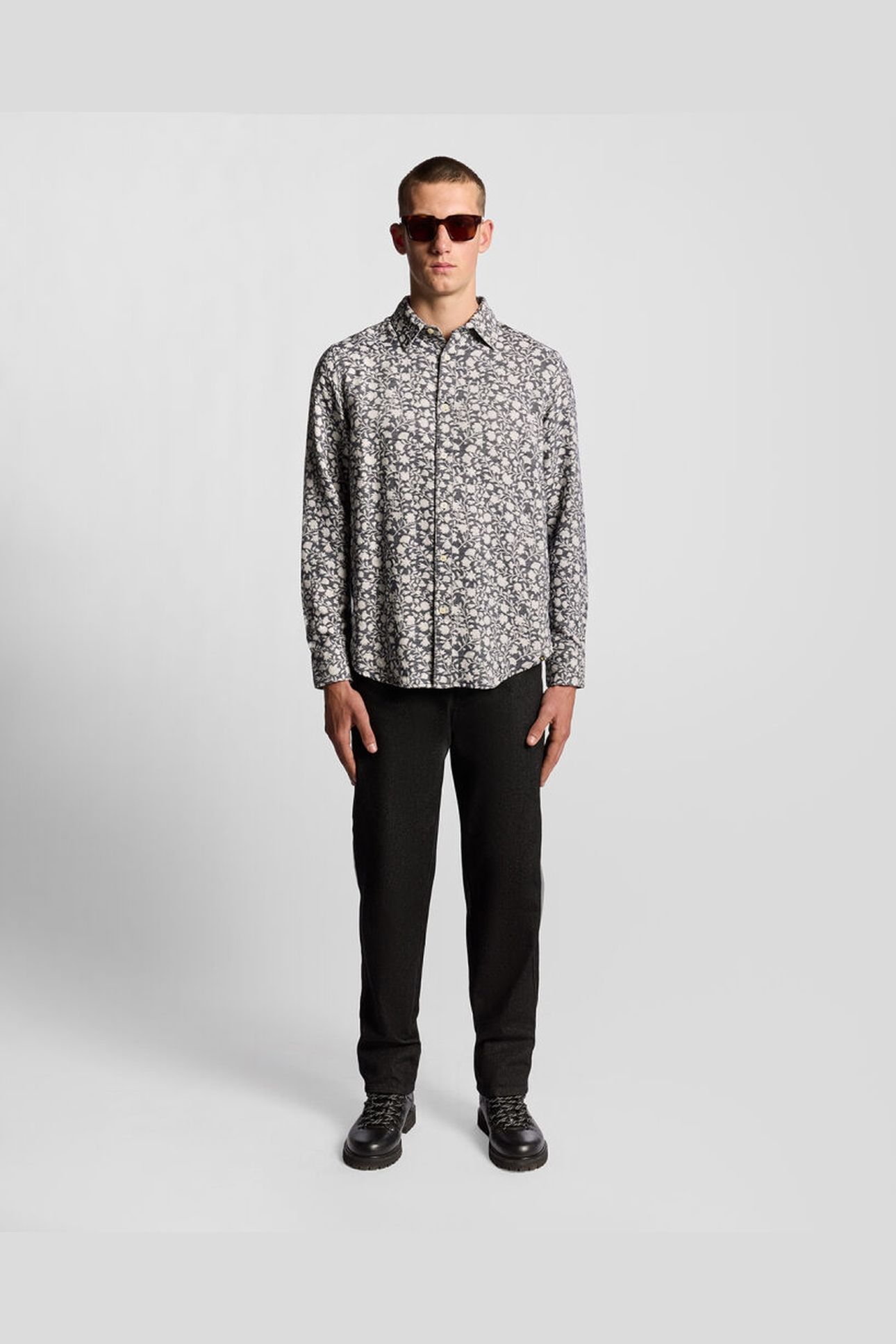 FLORAL JACQUARD SHIRT JET BLACK/WHITE 3