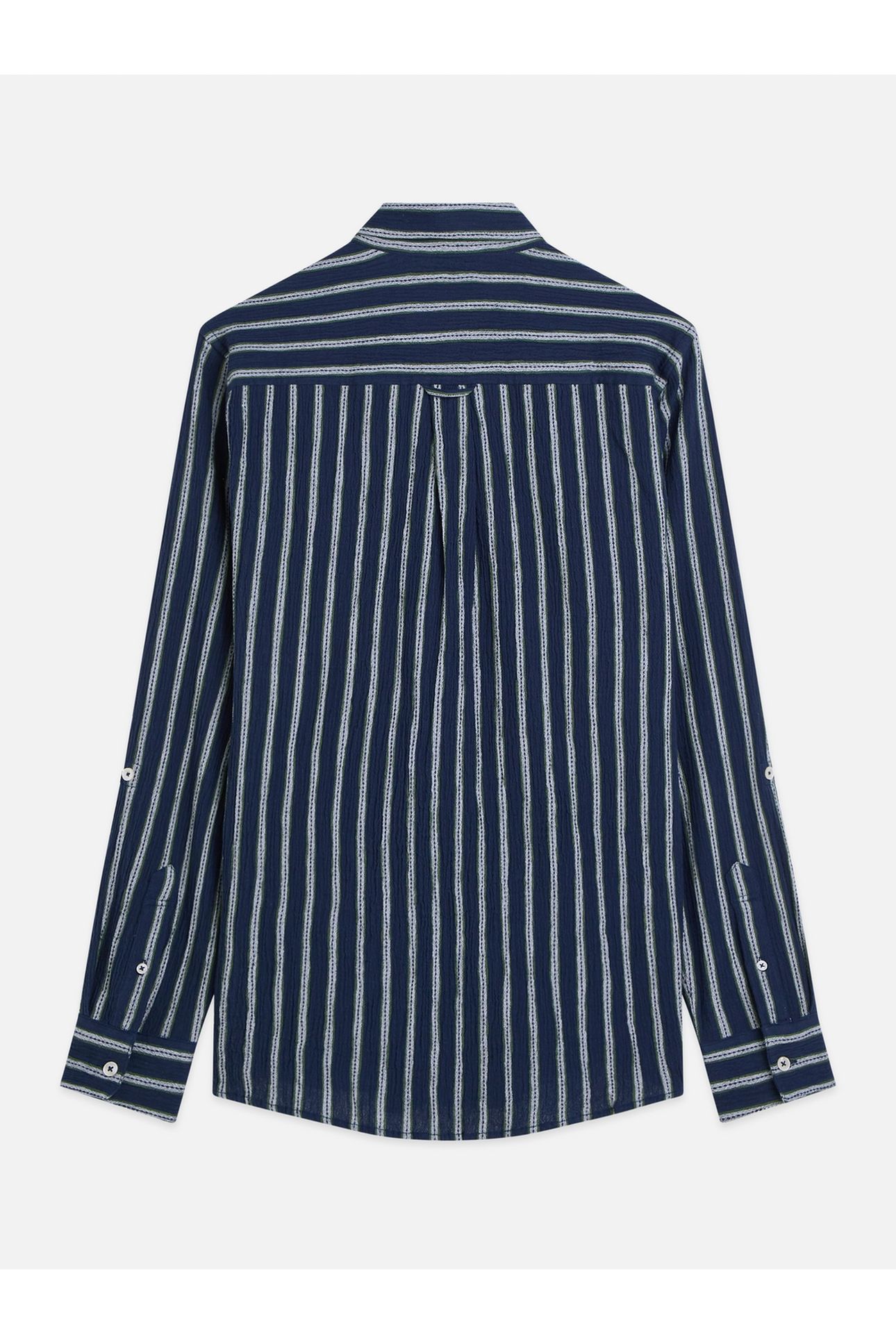 STRIPED CRINKLE STRUCTURE REGULARFIT SHIRT DARK GREEN 2