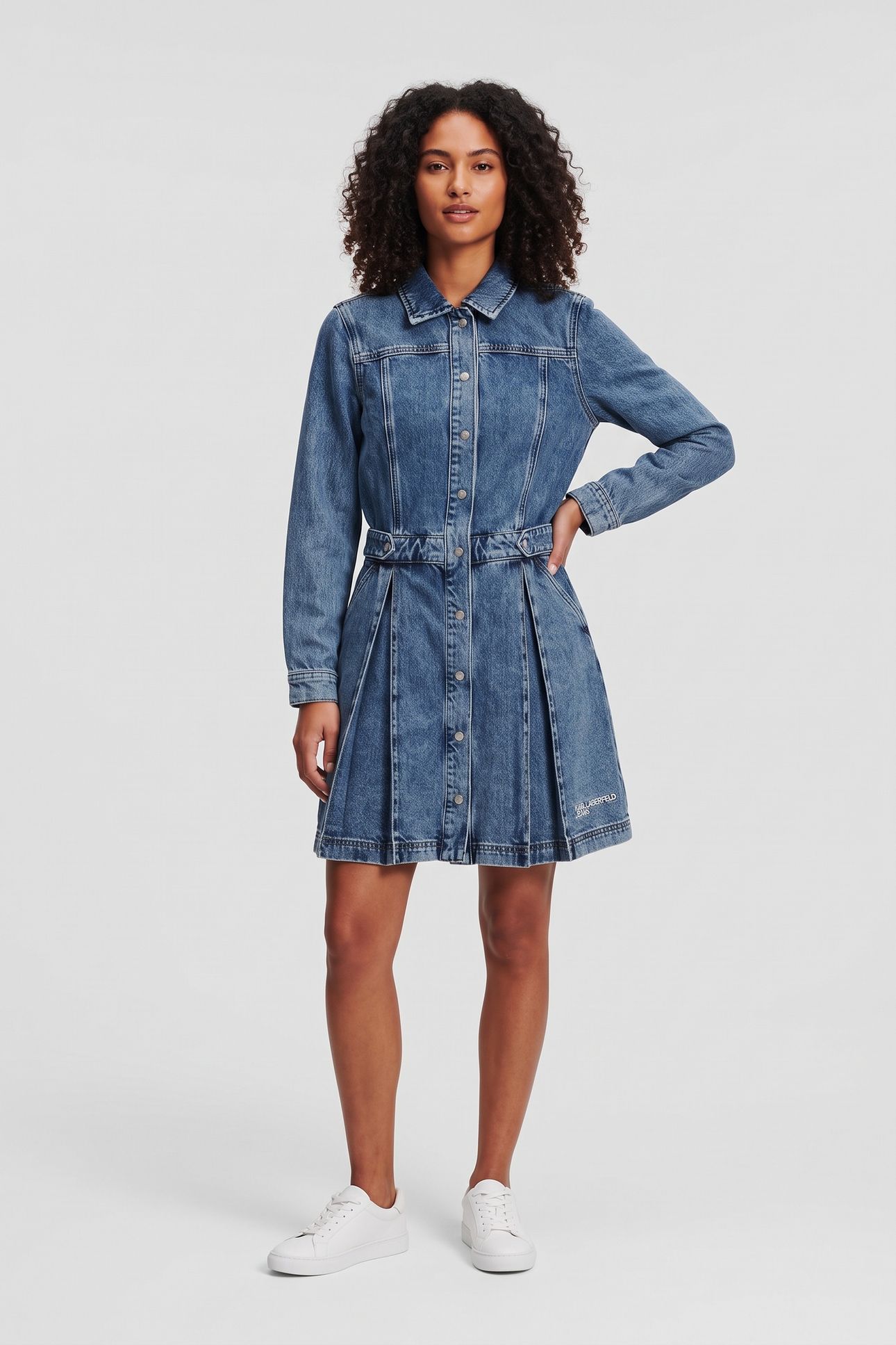 KLJ DENIM PLEATED DRESS MID BLUE 1