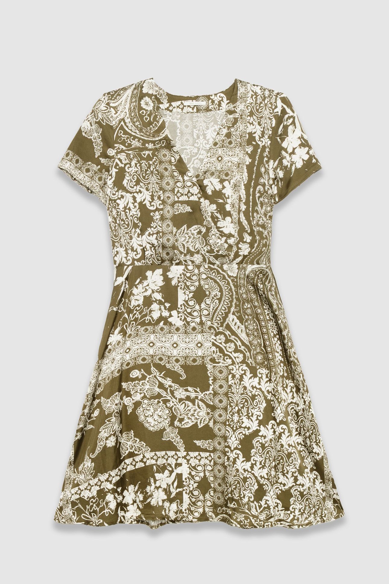 KHAKI FLOWING DRESS WITH SCARF PRINT 4