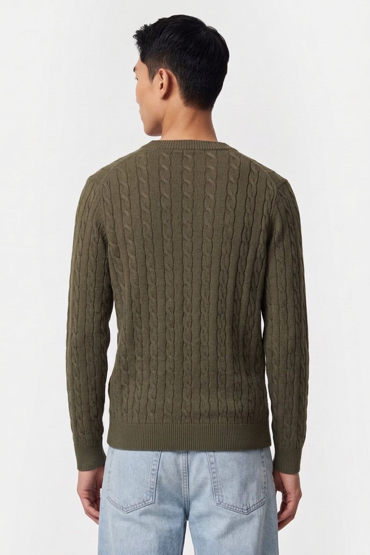 CLASSIC CABLE KNIT SWEATER KHAKI GREEN MEL 2