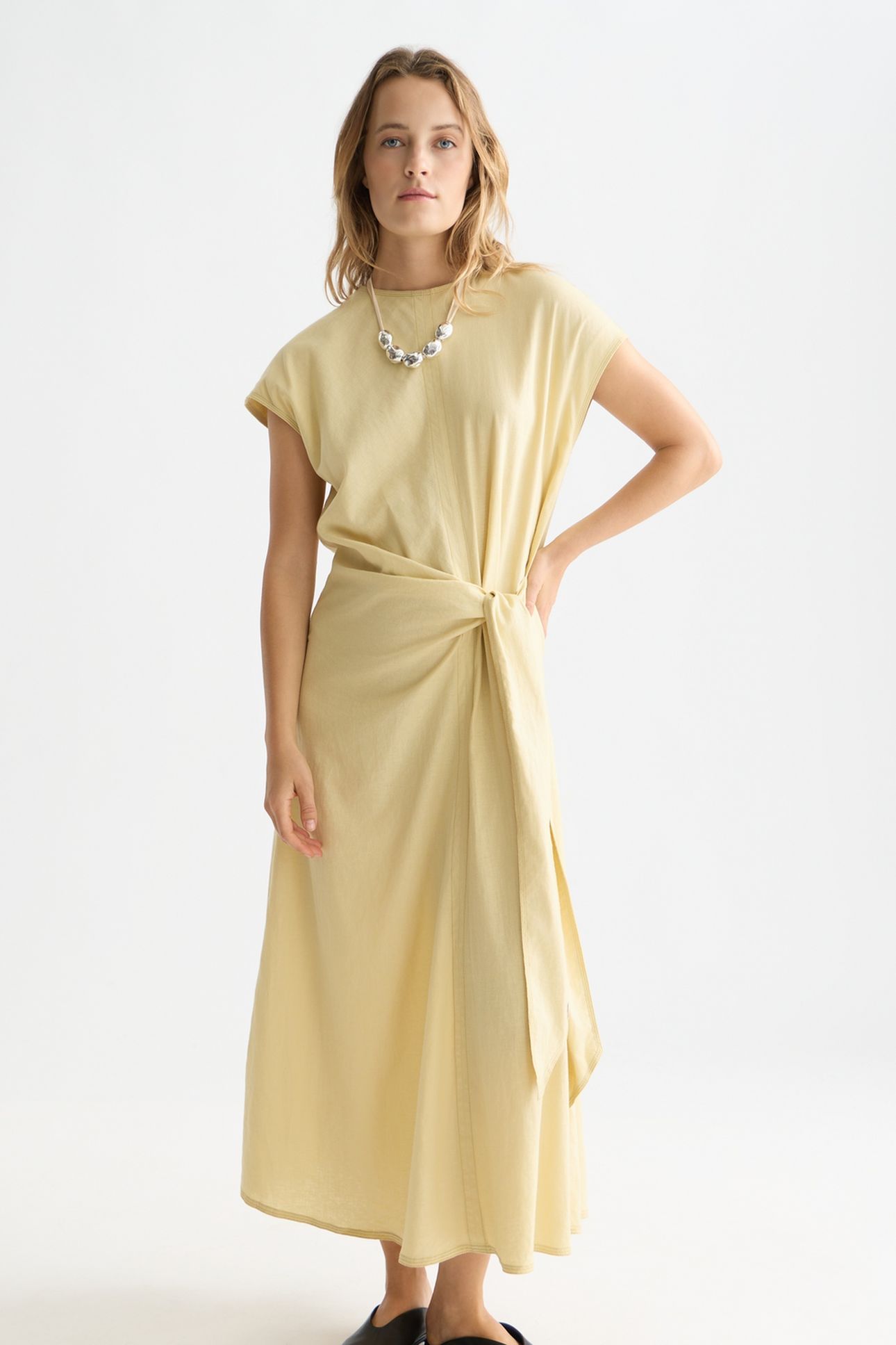 RELAXED LINEN BLEND ANKLE LENGTH TIE DRESS PARSNIP 3
