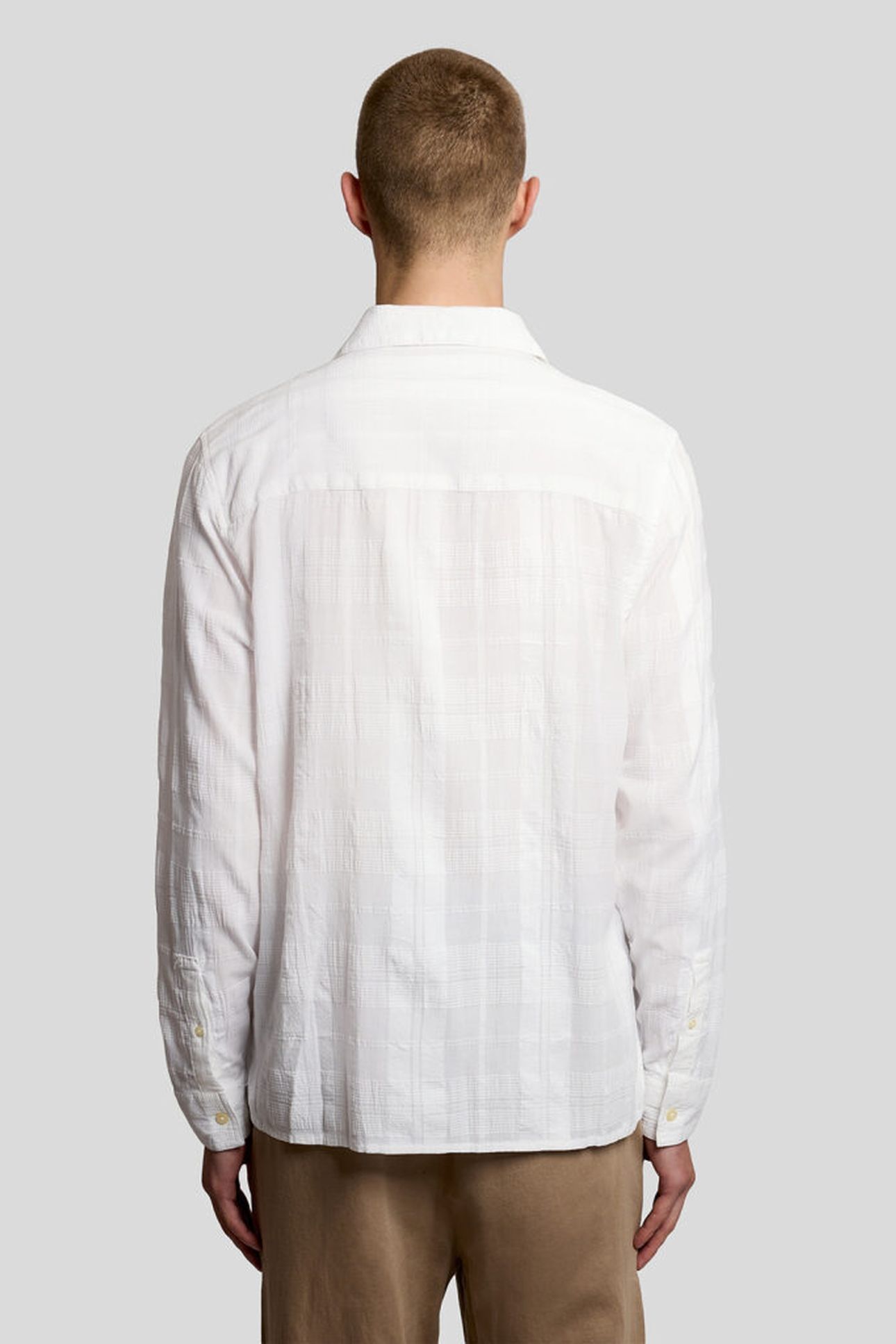 CHECK LONG SLEEVE REVERE COLLAR SHIRT WHITE 2
