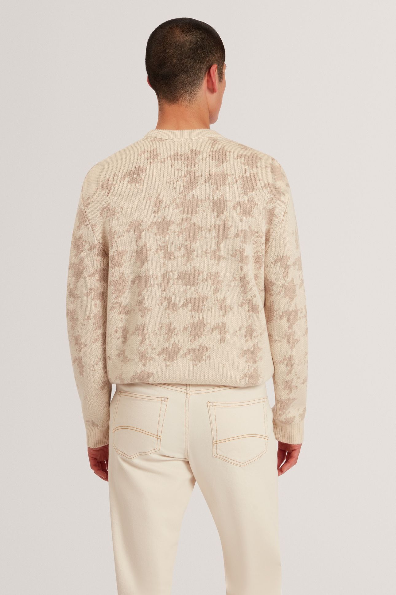RIBBED HOUNDSTOOTH CREW NECK ECRU 2