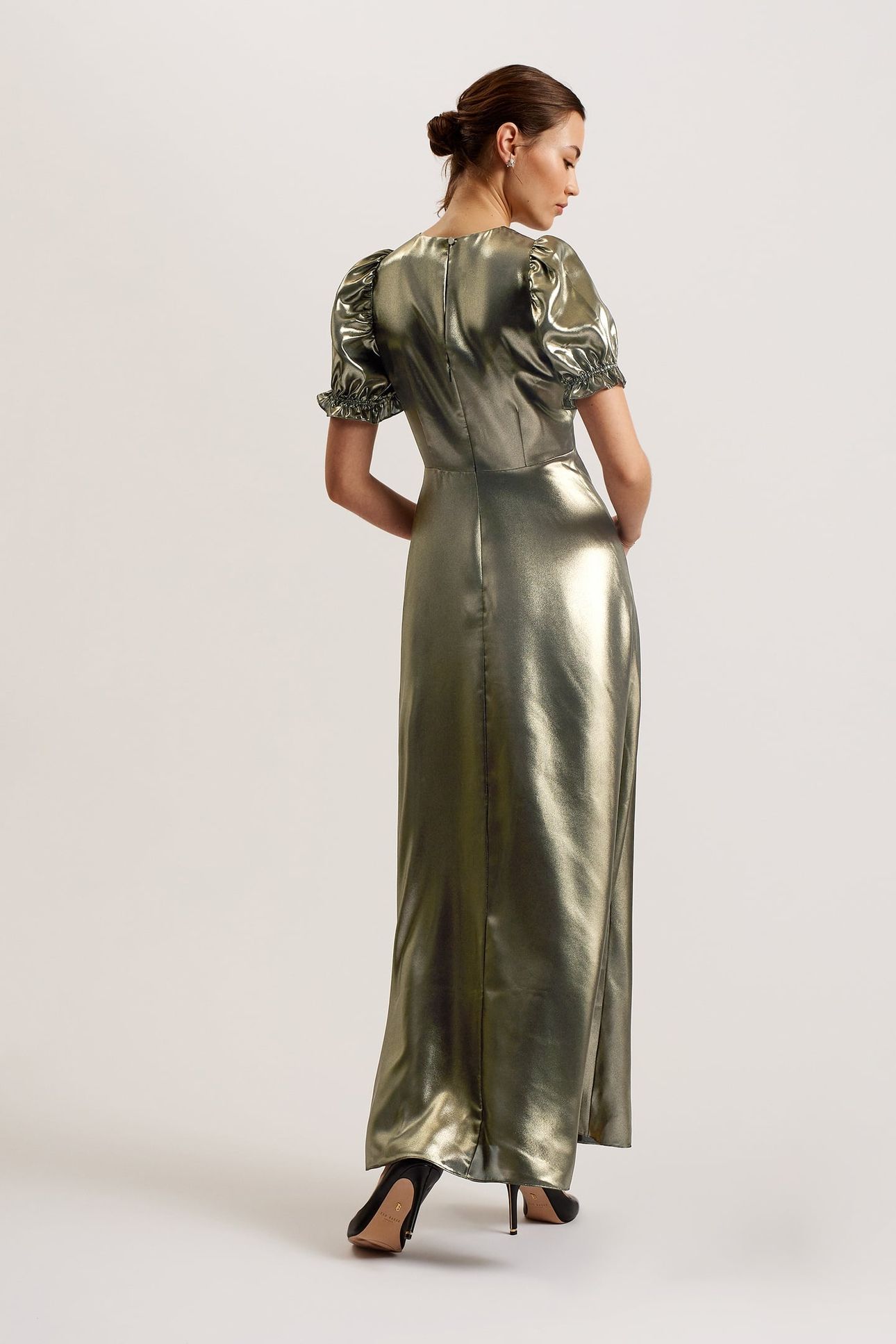 NUEL METALLIC PUFF SLEEVE MAXI DRESS GOLD 2