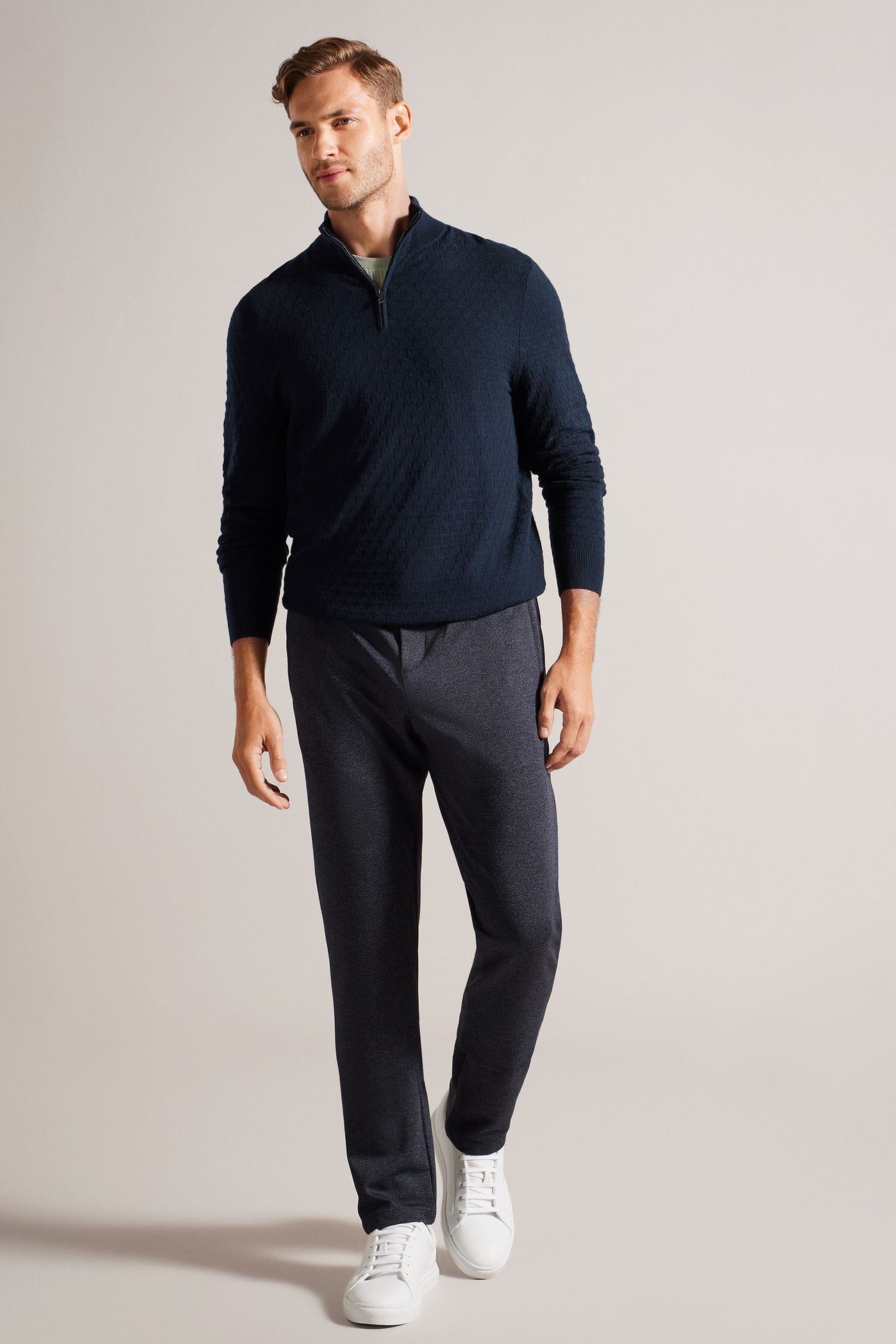 KURNLE LS T STITCH KNITTED HALF ZIP NAVY 2