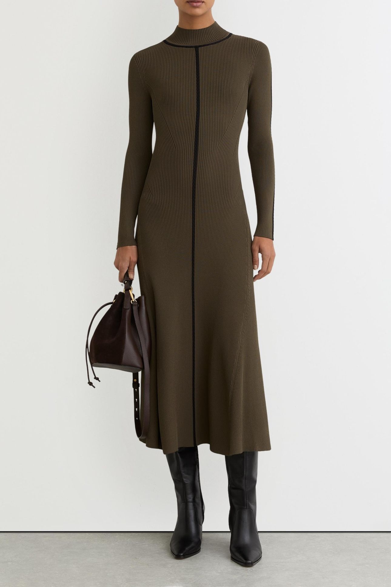 KNITTED MIDI DRESS KHAKI GREEN 1