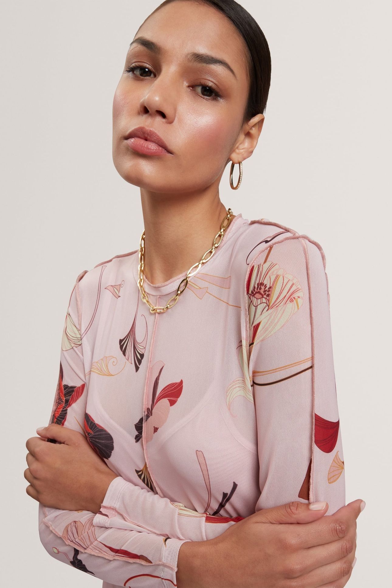 MESH LONG SLEEVE MIDI DRESS PINK 5