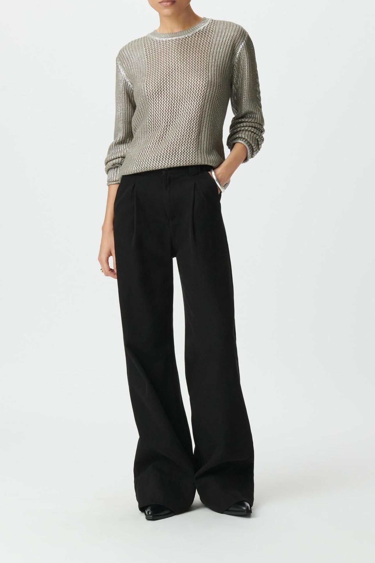 BEIGE SILVER-COATED DECORATIVE KNIT SWEATER 5