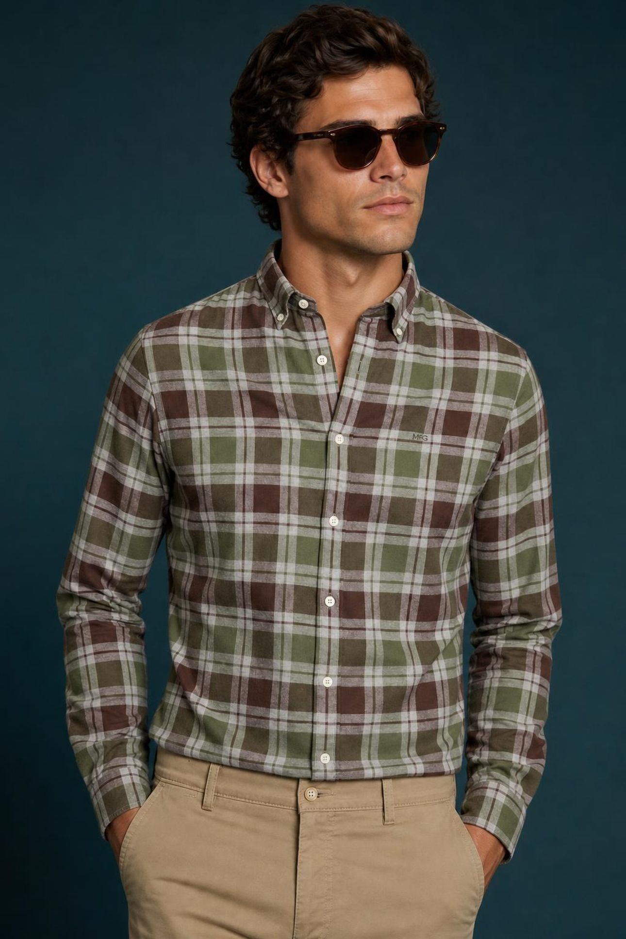 FLANNEL CHECK SHIRT #5 DARK OLIVE 1