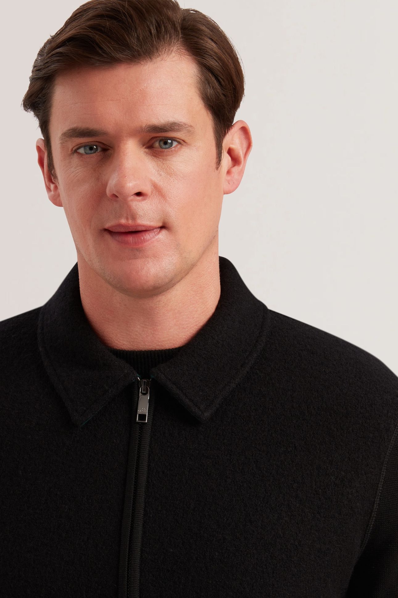 HERLING LS BOUCLE WOOL ZIP THROUGH BLACK 3