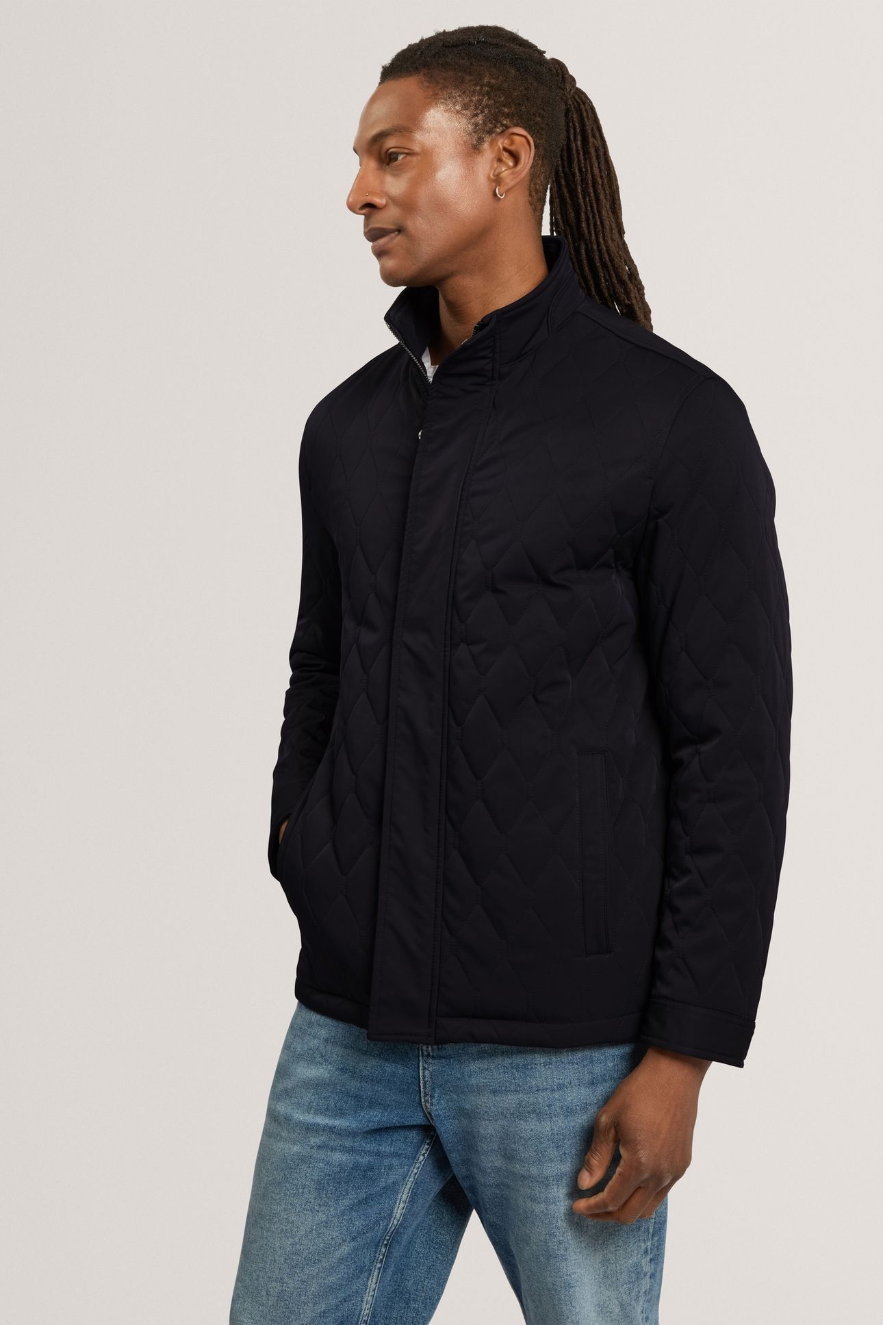 REGULAR FIT DIAMOND QUILTED COAT NAVY 1