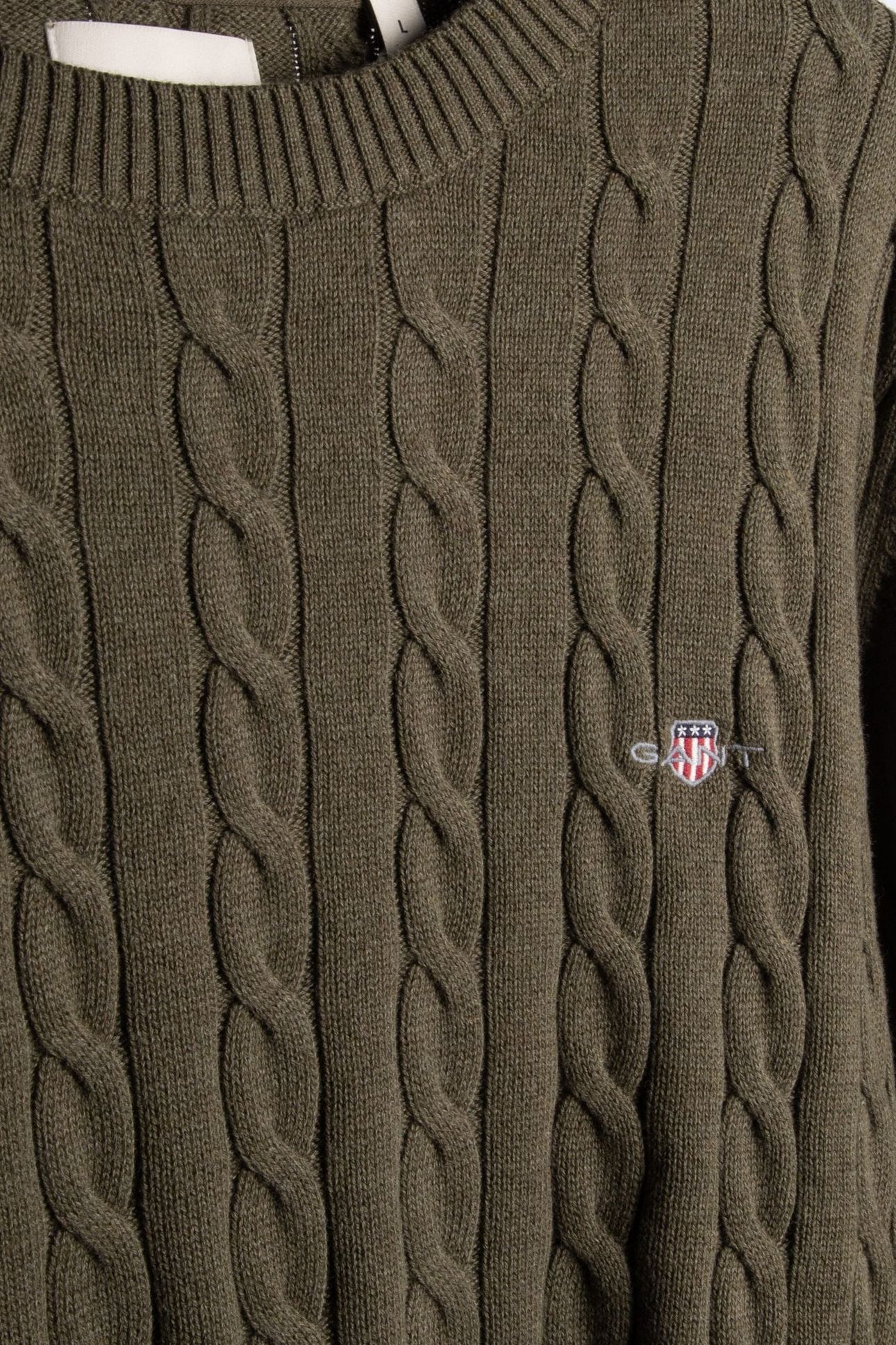CLASSIC CABLE KNIT SWEATER KHAKI GREEN MEL 5