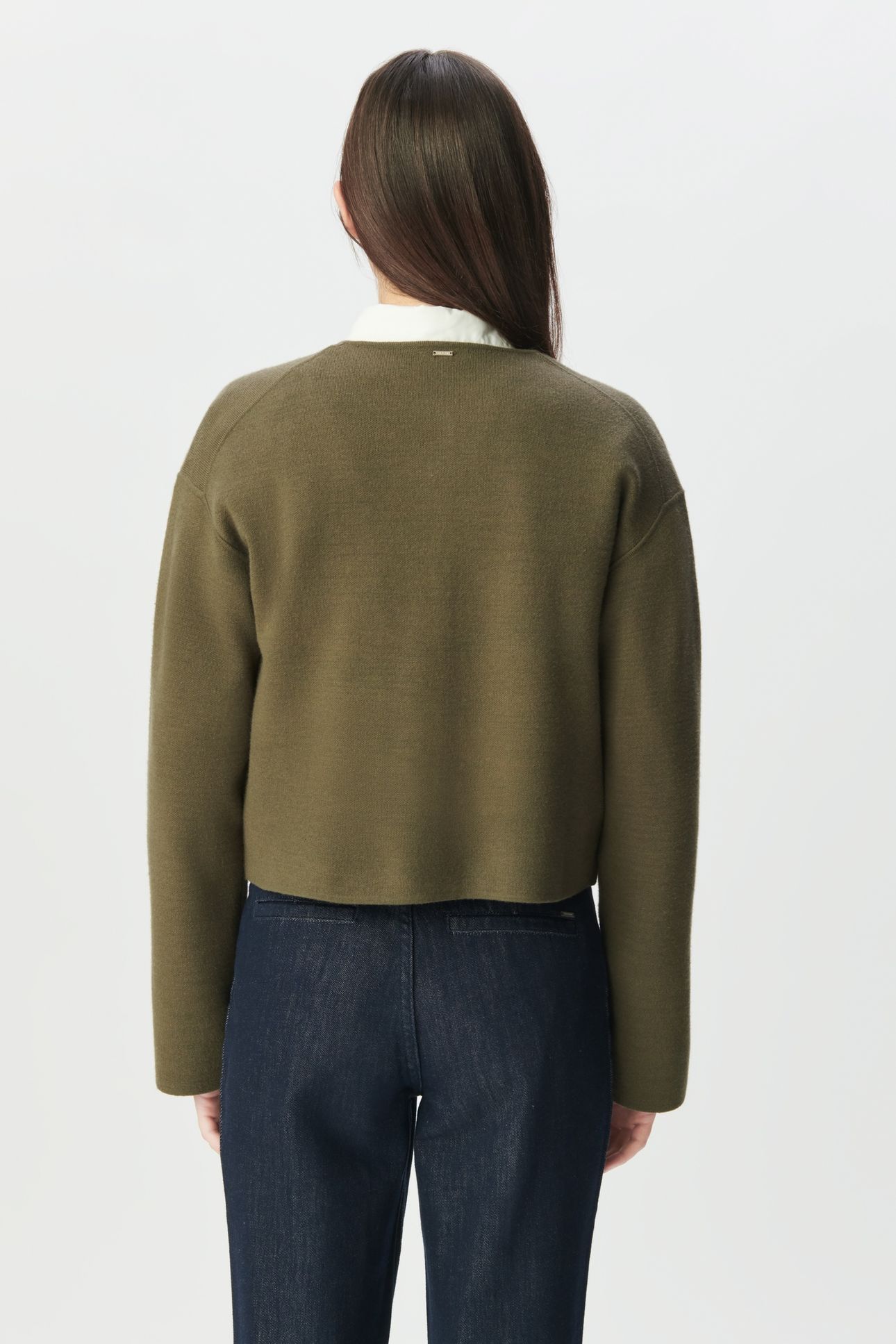 NAVY KNIT SHORT CARDIGAN WITH PATCH POCKETS 2