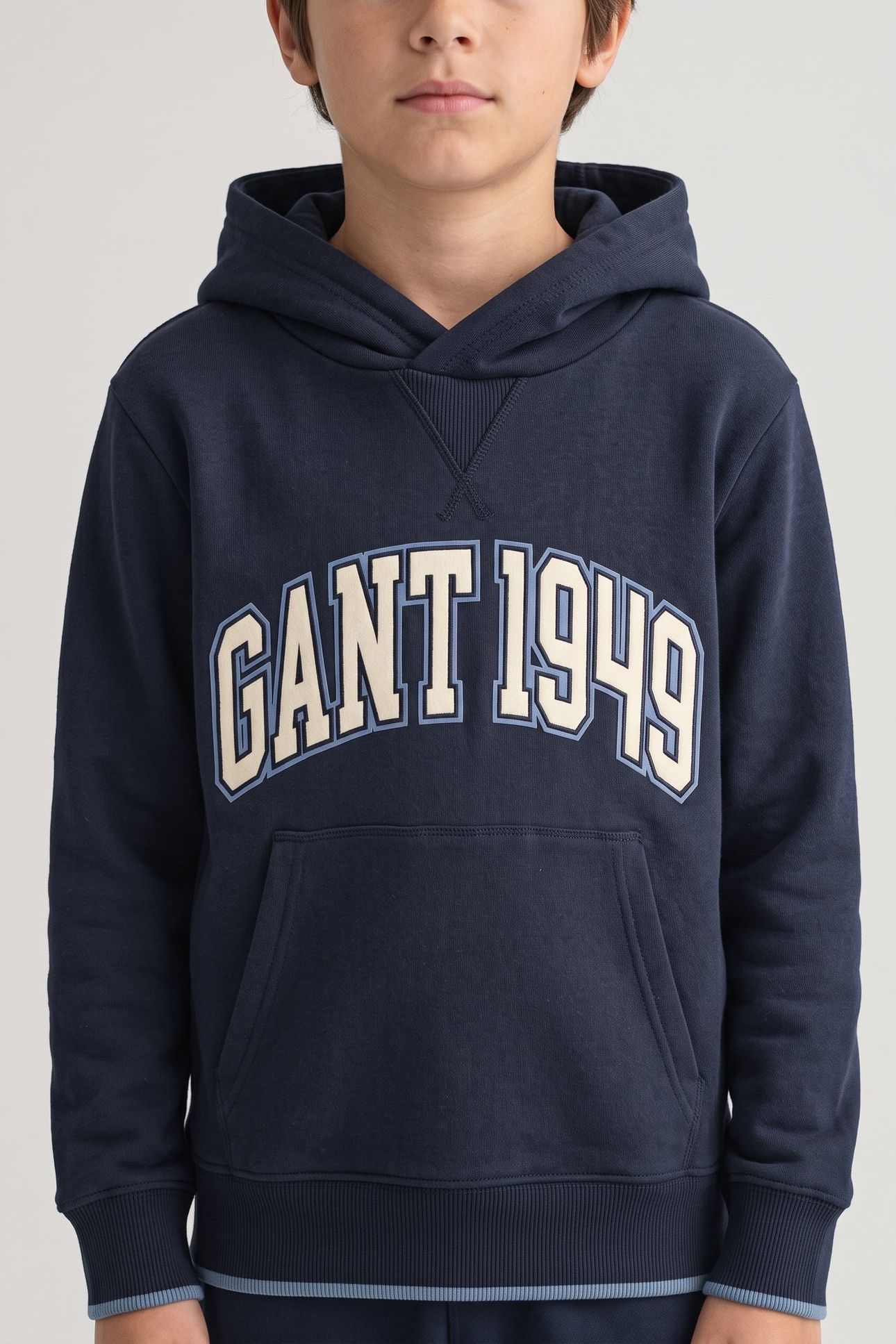 TEEN BOYS COLLEGIATE RIB INSERT HOODIE EVENING BLUE 1