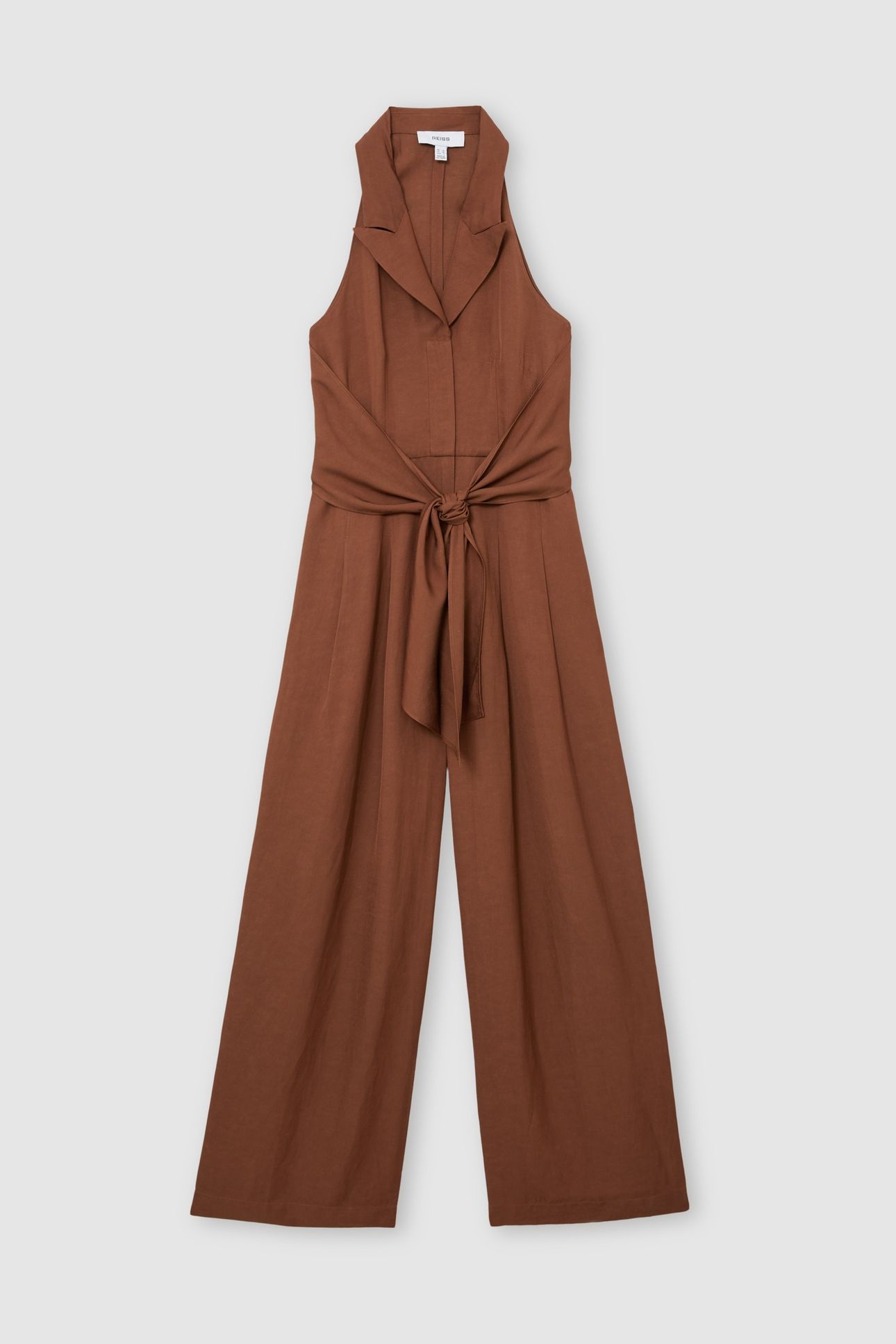 LIGHTWEIGHT TIE FRONT JUMPSUIT RUST ORANGE 3