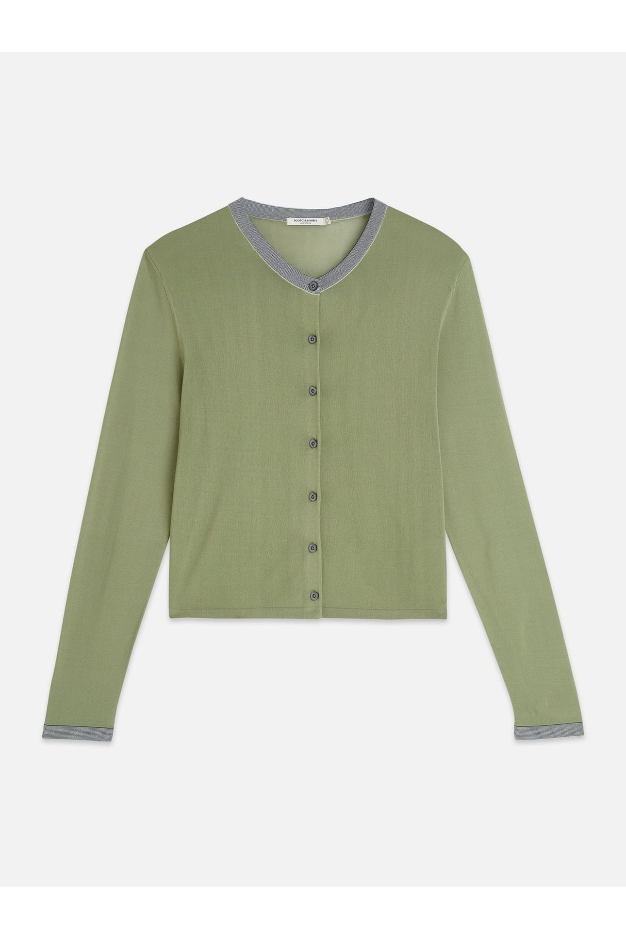 STRIPE TRIM RELAXED CARDIGAN OIL GREEN 4