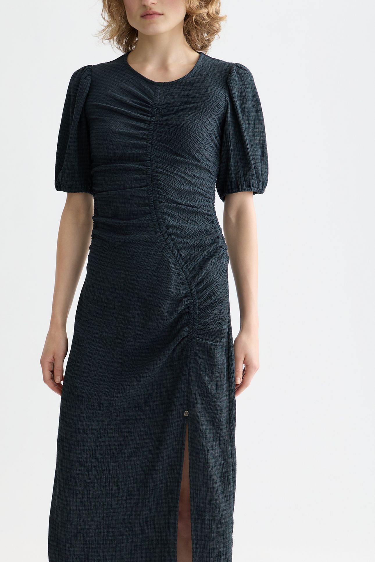OPEN STRUCTURED JERSEY MIDI DRESS CARBON 5