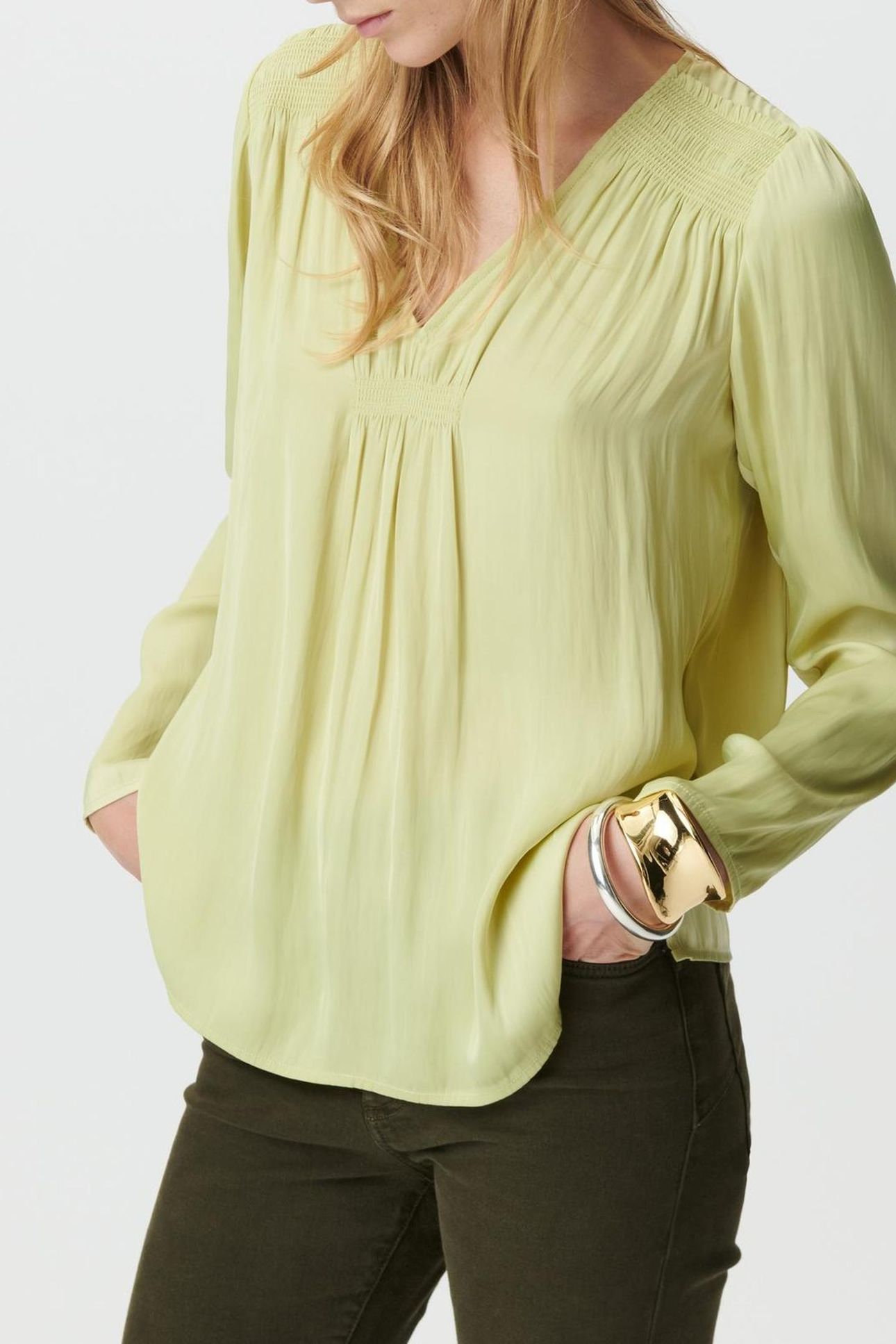 GREEN FLOWING BLOUSE WITH SMOCK DETAILS 5