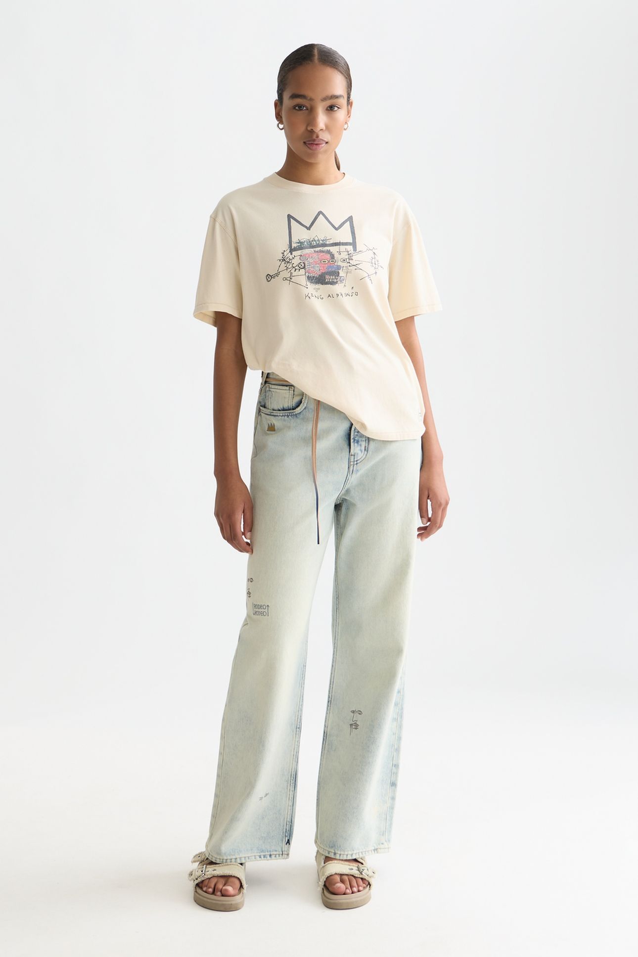BASQUIAT WASHED ARTWORK T-SHIRT EGGNOG 3