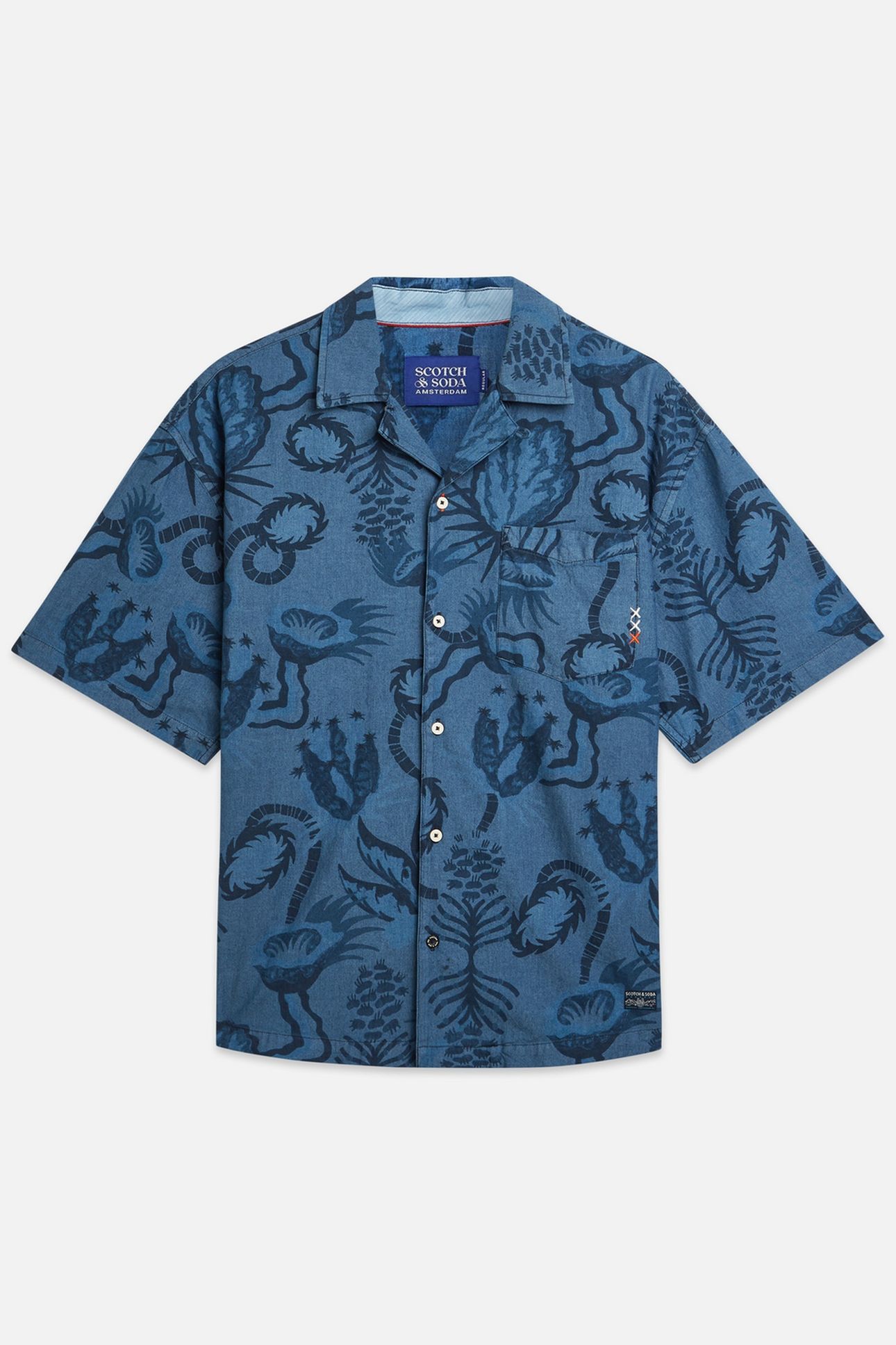 PRINTED CHAMBRAY SHORTSLEEVED SHIRT NAVY 1