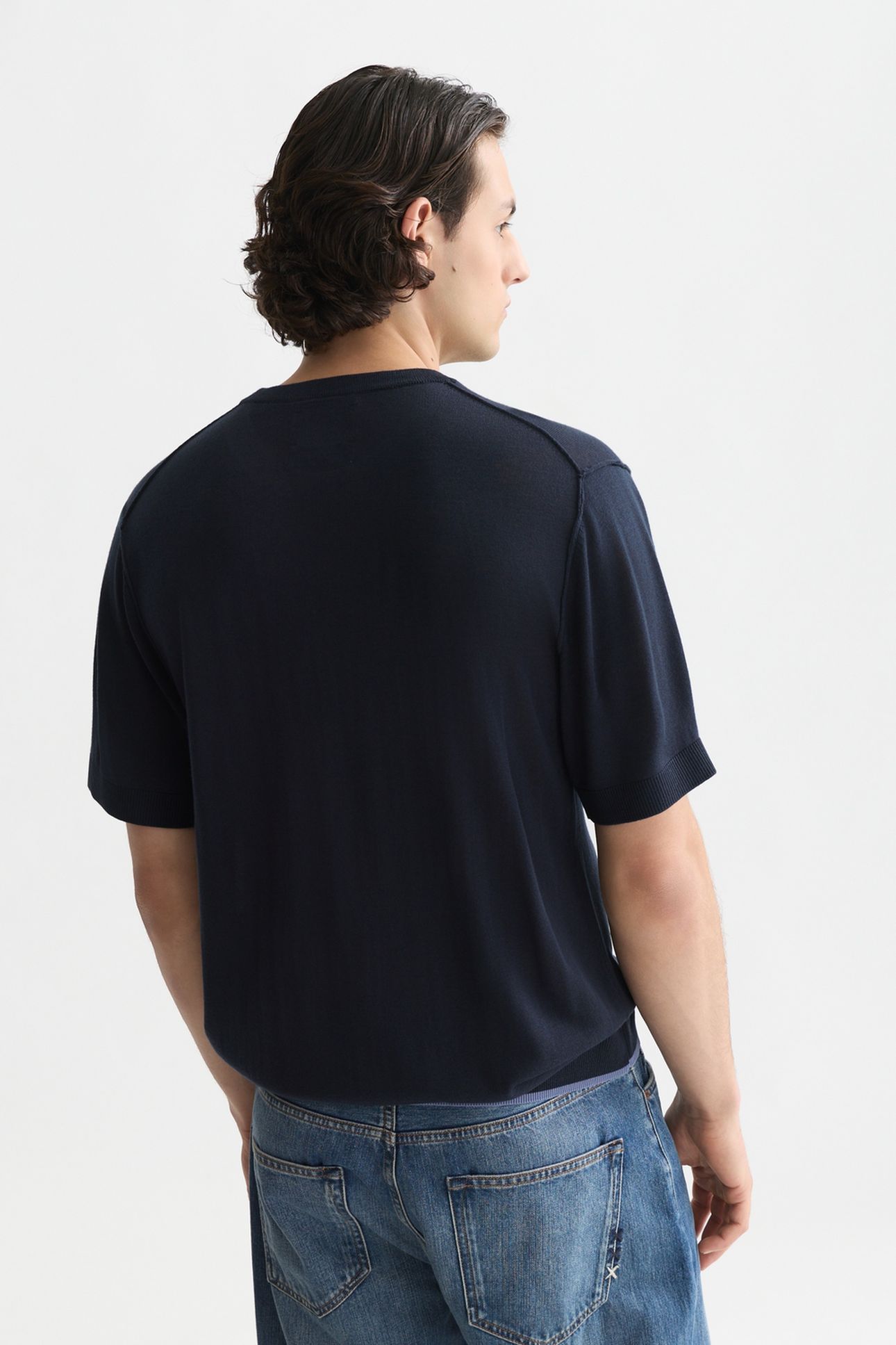 KNITTED RELAXED-FIT T-SHIRT NAVY 2