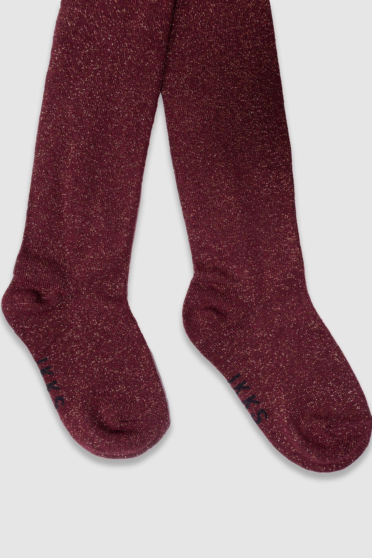 GIRLS’ BURGUNDY KNIT TIGHTS WITH COPPERY GLITTER 1