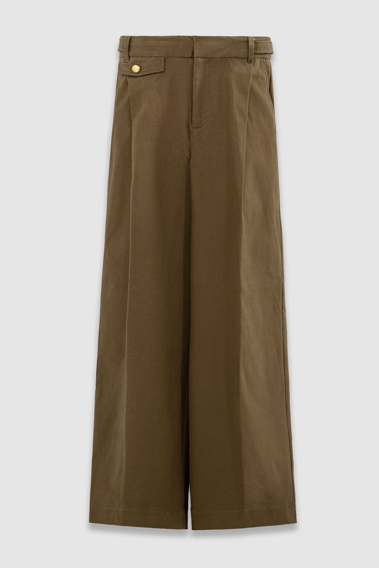 KHAKI GABARDINE WIDE-LEG TROUSERS 4