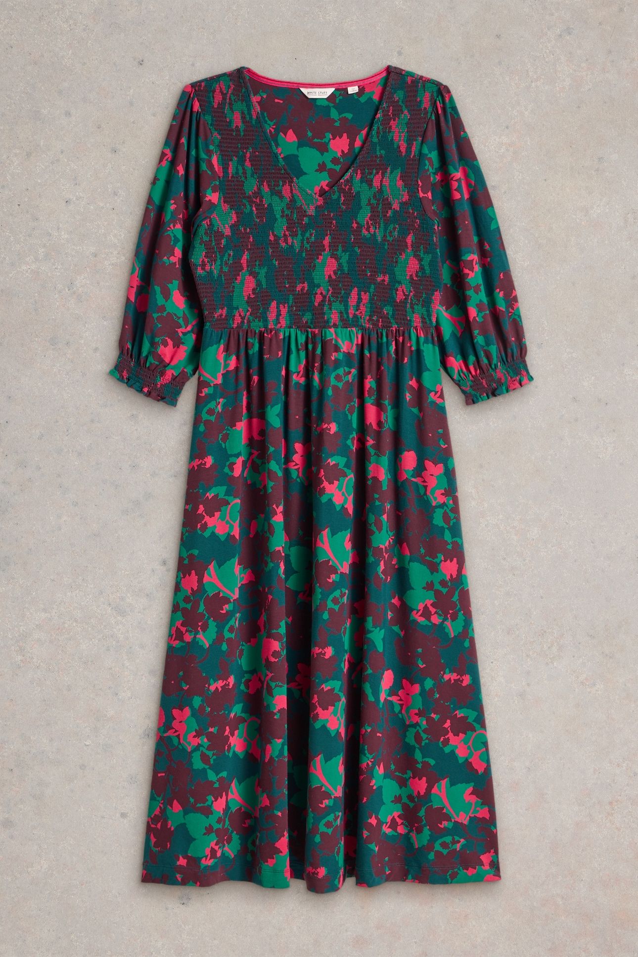 EMILY SHIRRED JERSEY DRESS PLUM MLT 4