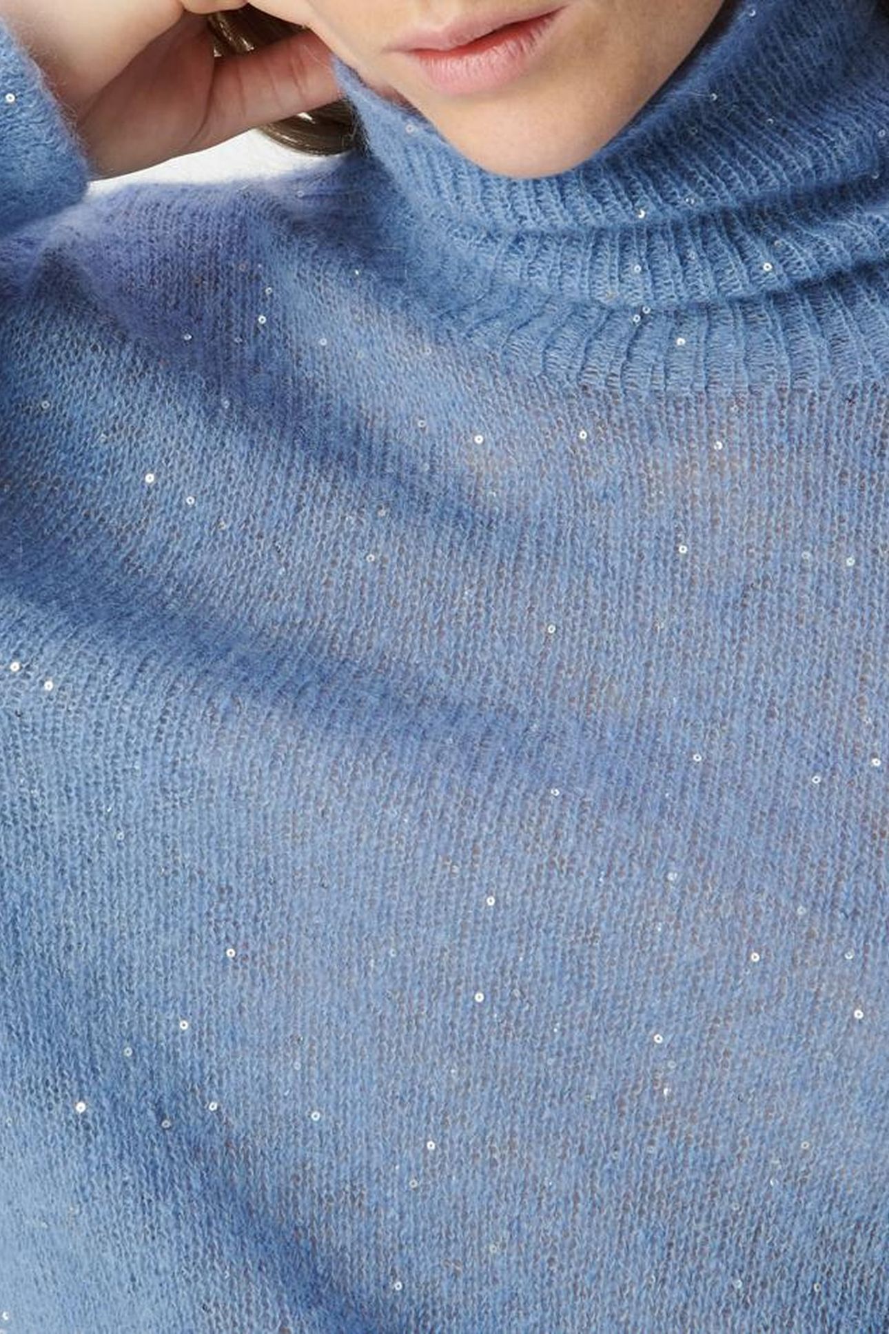 BLUE BALLOON-SLEEVE ROLL-NECK SWEATER, SEQUINS 7