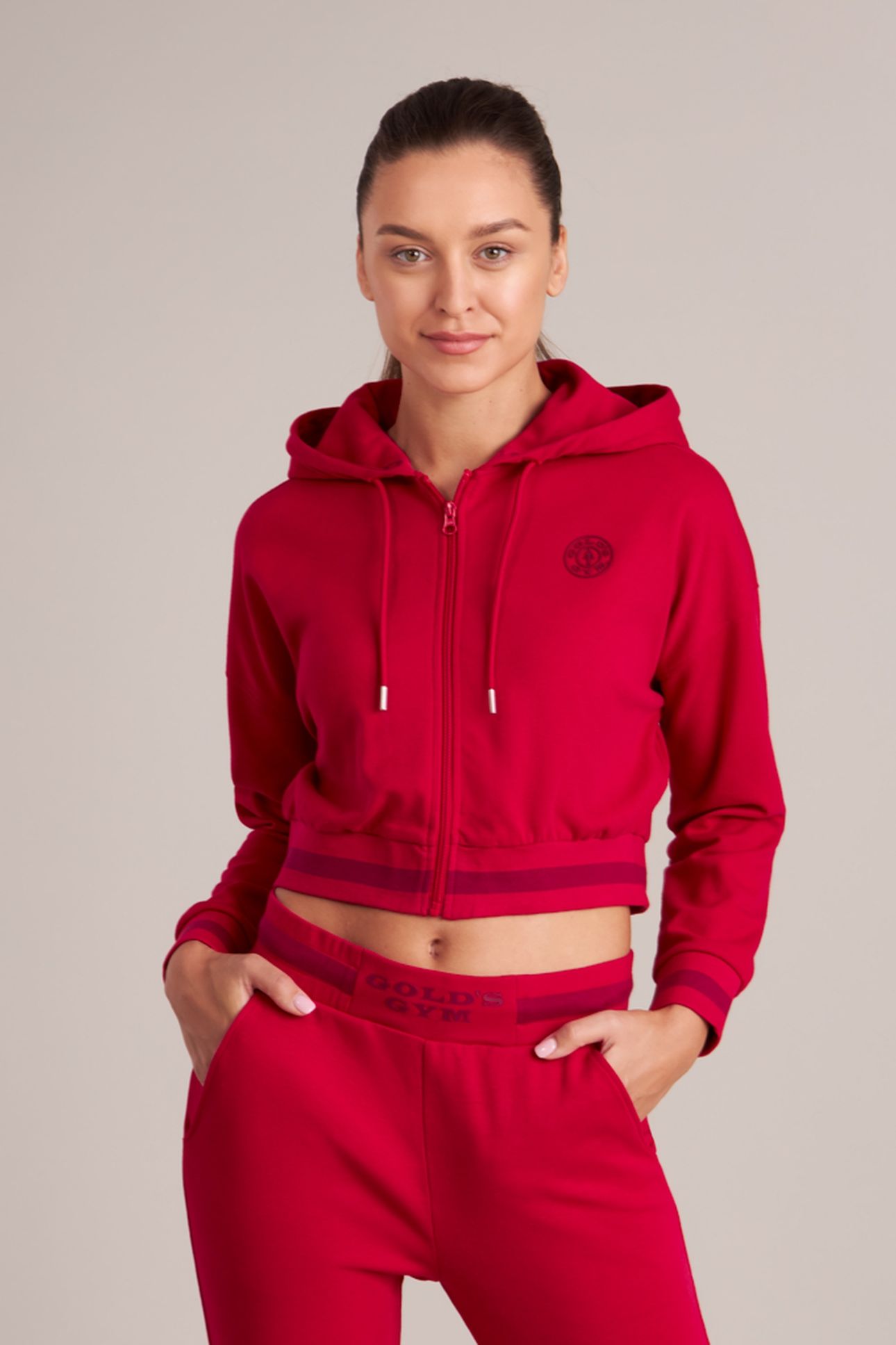 LADIES CROPPED HOODIE RED 2
