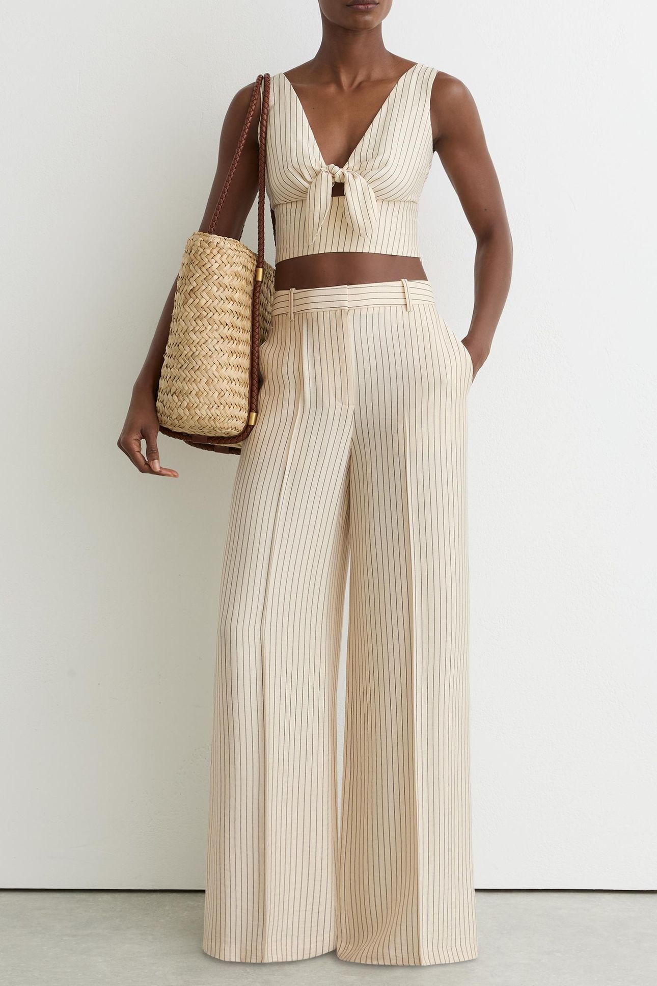 PINSTRIPE COORD TOP CREAM/BLACK 1