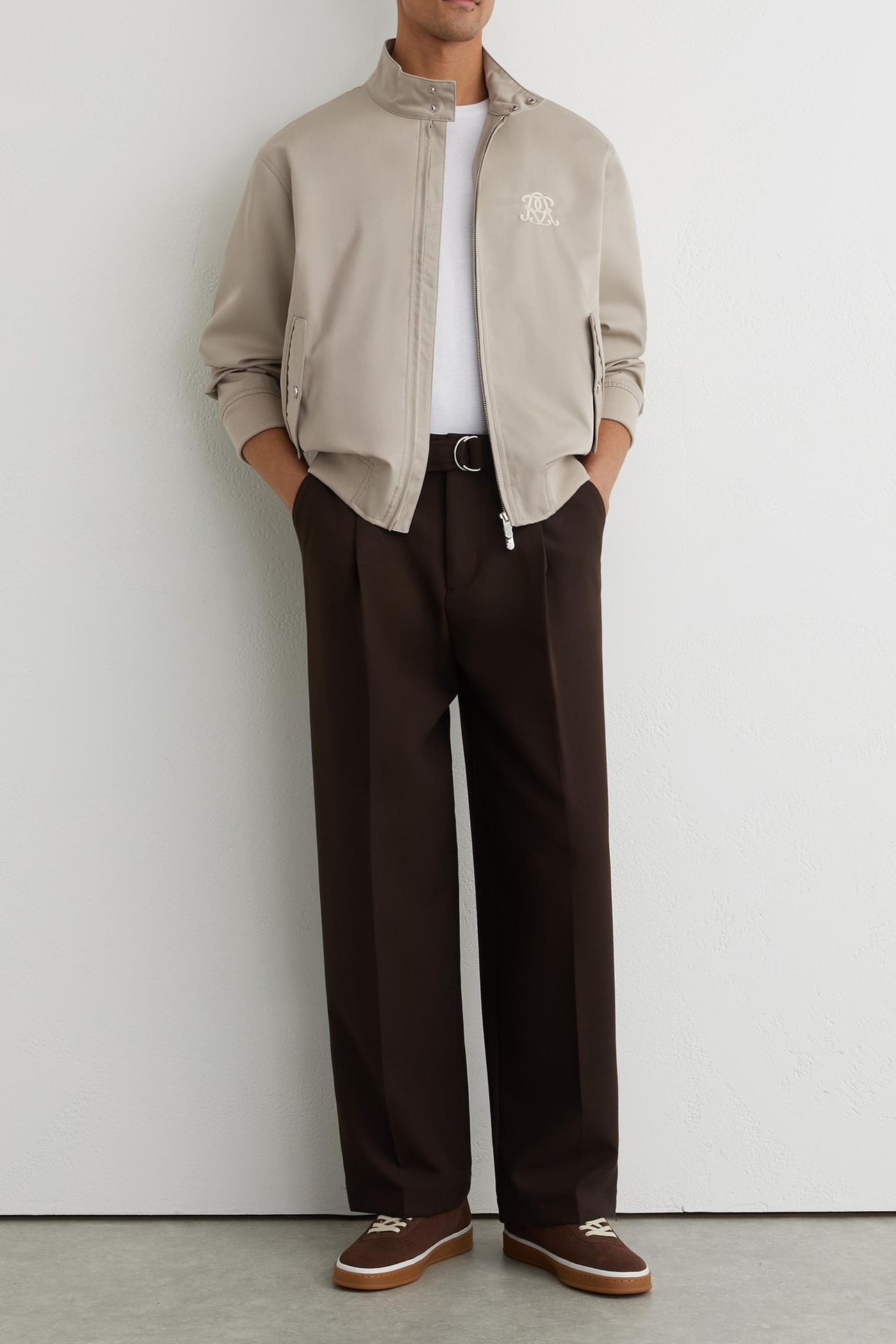 EMBROIDERED MOTIF HARRINGTON JACKET LIGHT STONE 1