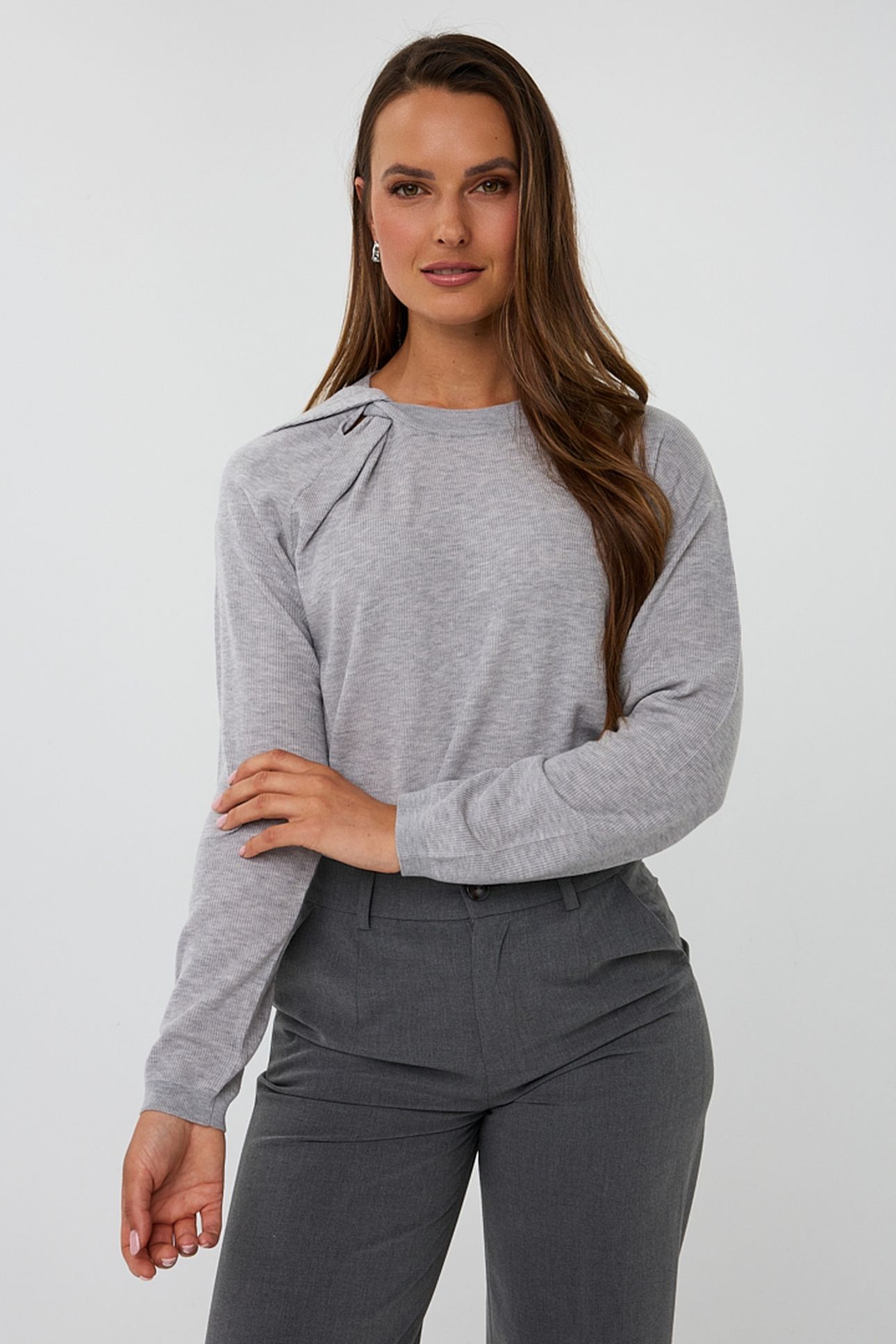 SWEATER L/SLVE TWIST LIGHT GREY MELANGE 1