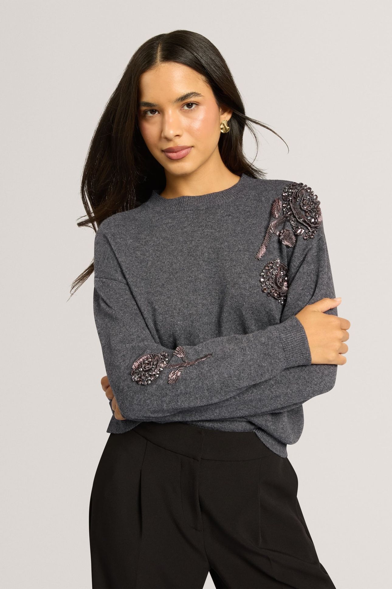 EMBELLISHED WOOL BLEND JUMPER GREY-MARL 4