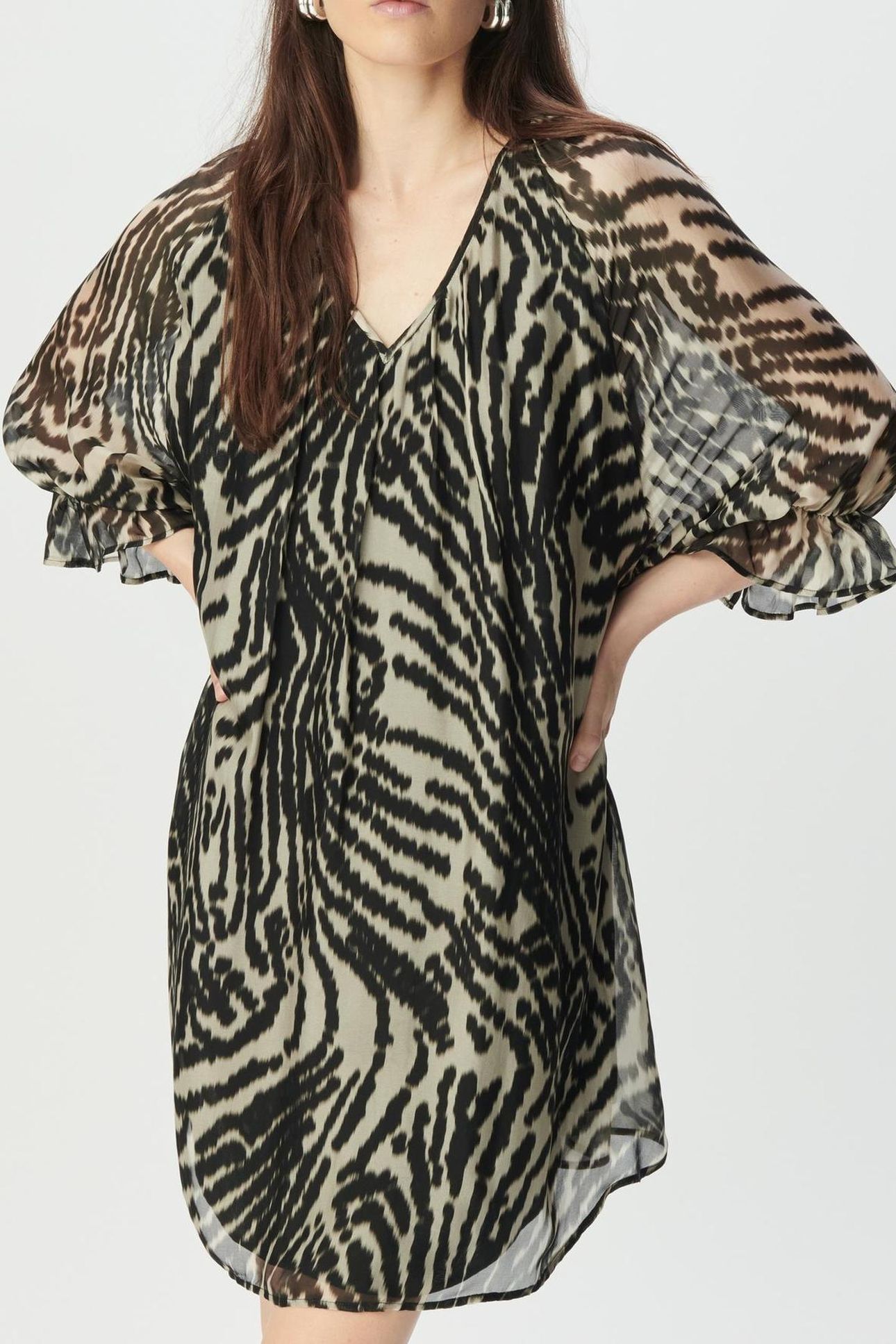 BLACK VOILE SHORT DRESS WITH ZEBRA PRINT 1