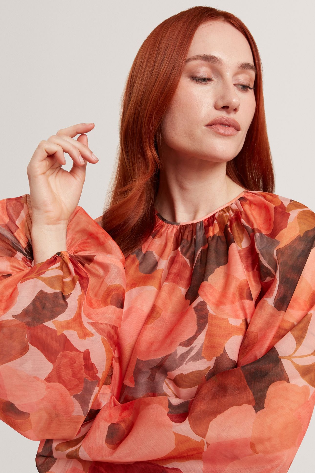 PRINTED BLOUSE WITH ORGANZA OVERLAY CORAL 5