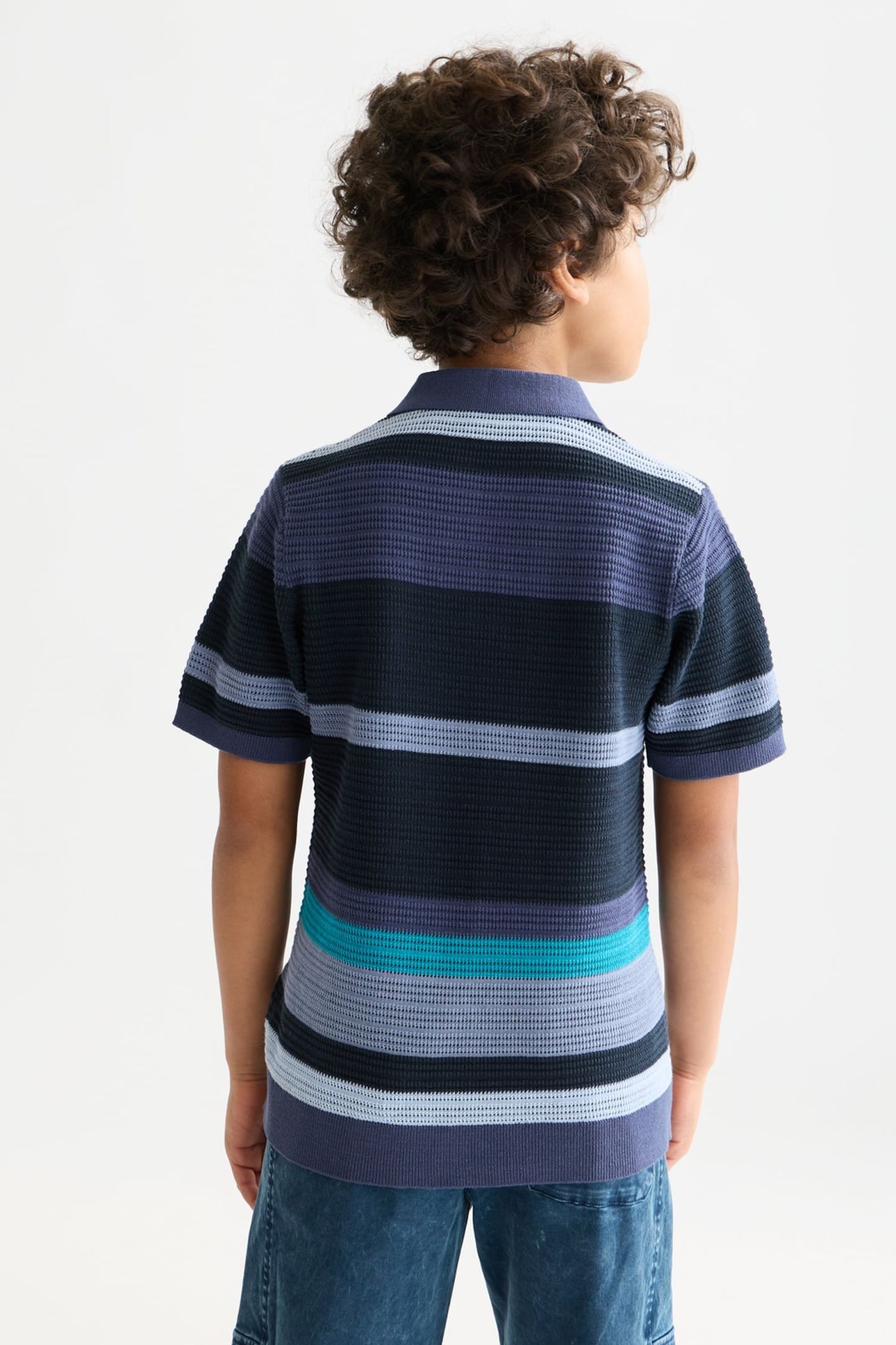 BOYS STRUCTURED KNITTED STRIPED POLO NAVY 2