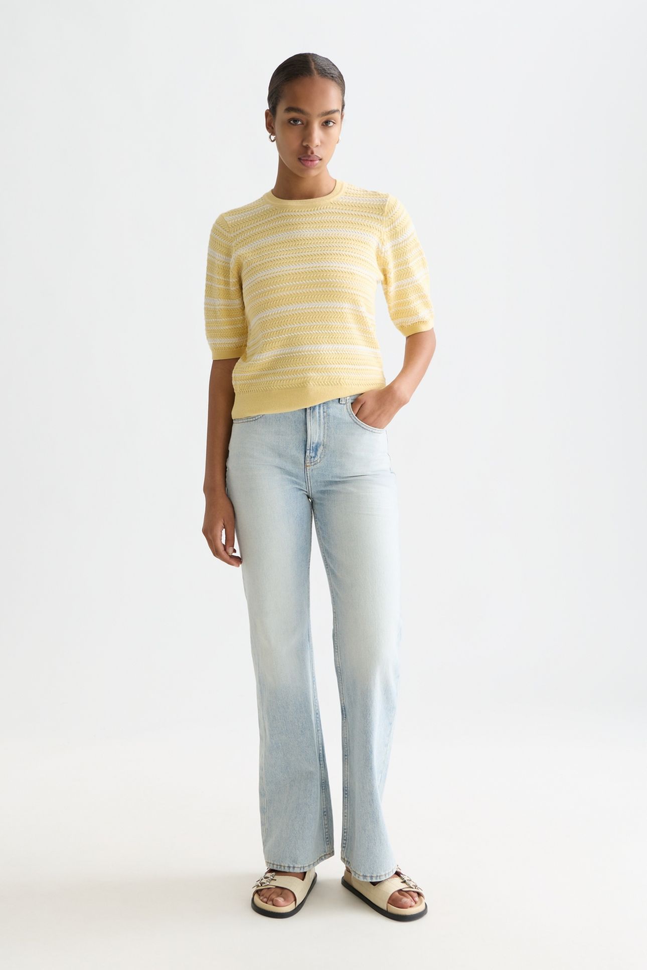TEXTURED STRIPE KNITTED TEE PARSNIP STRIPE 3