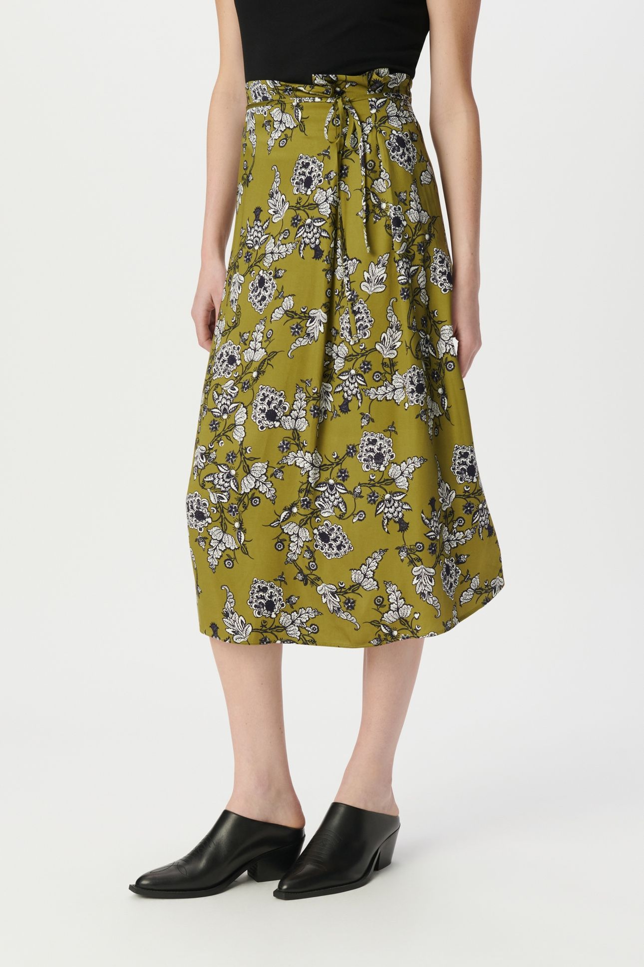 GREEN MIDI SKIRT WITH FLORAL PRINT 1