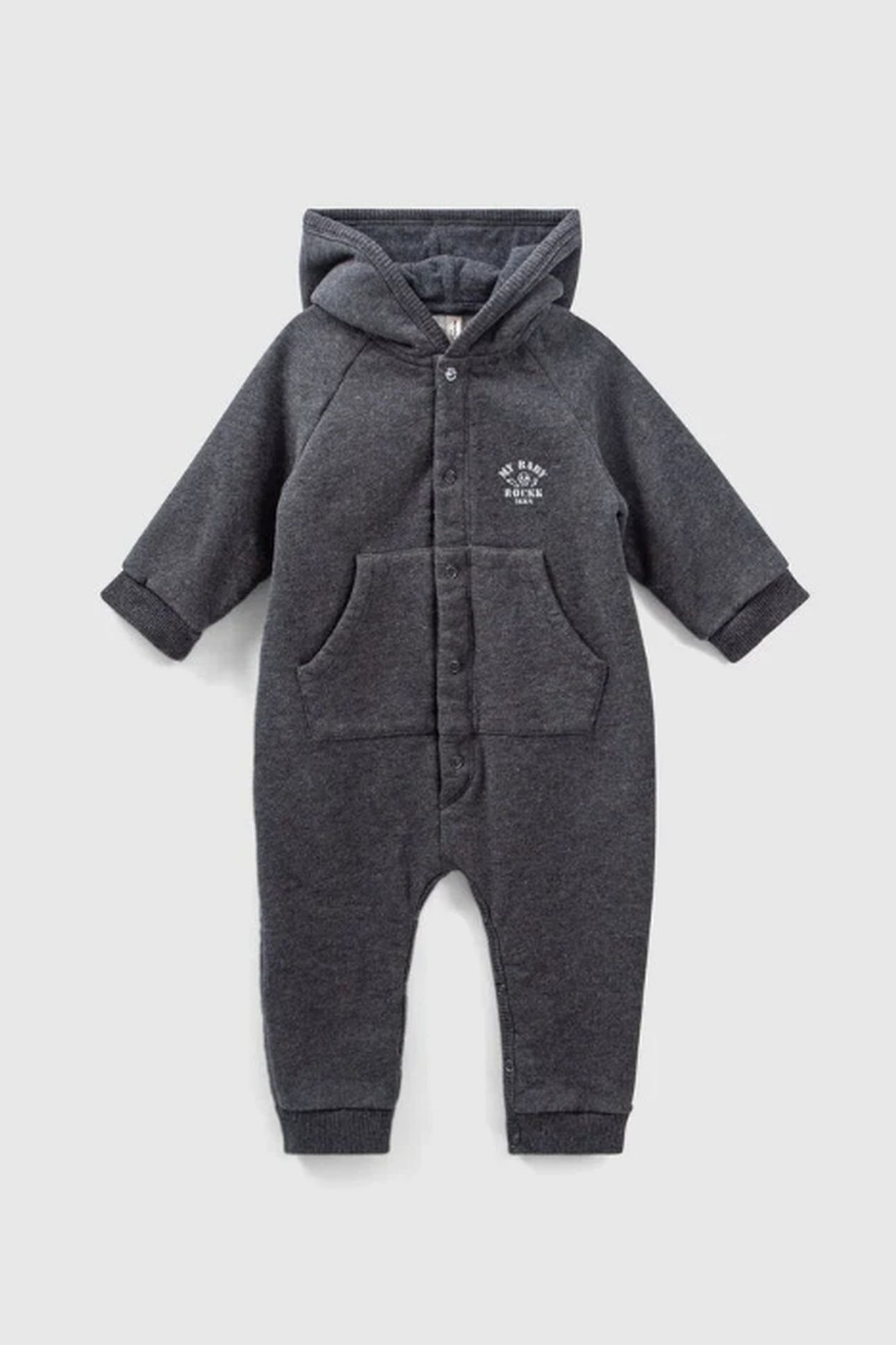 GREY HOODED JUMPSUIT.ORGANIC FLEECE GLASSES BABY 1