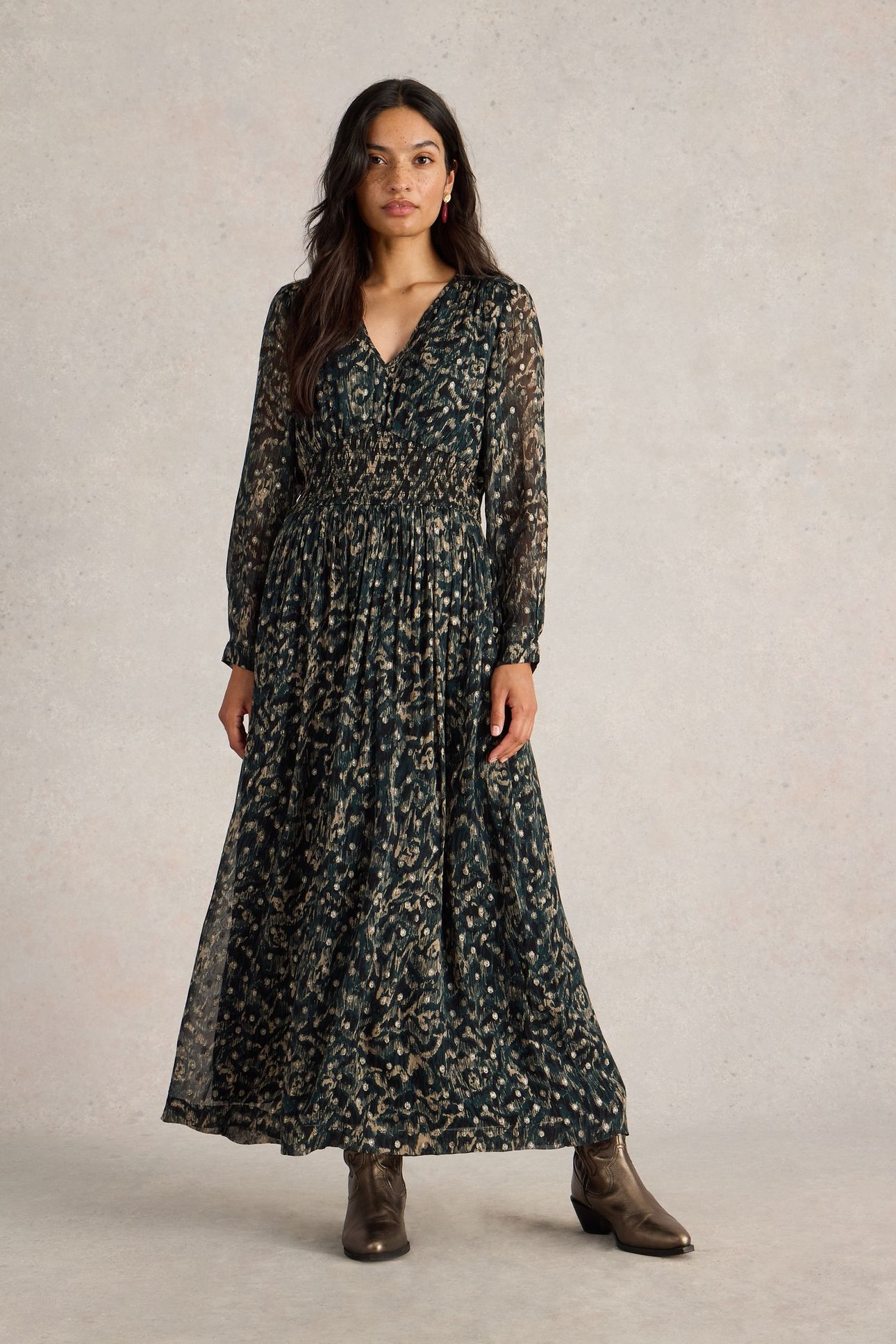 EDIE METALLIC SPOT MAXI DRESS BLK MLT 1