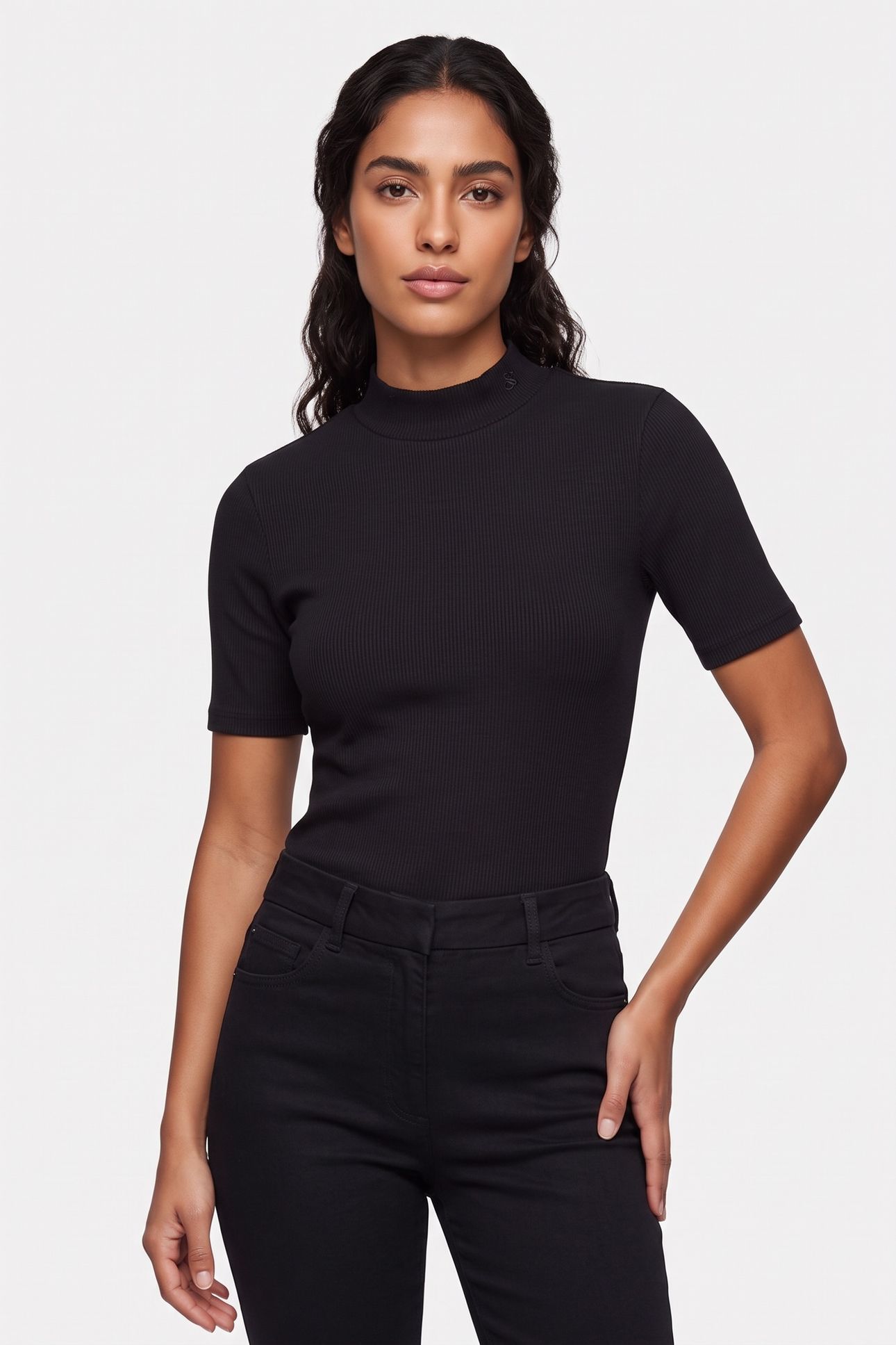 CORE MOCK NECK RIB T-SHIRT BLACK 1