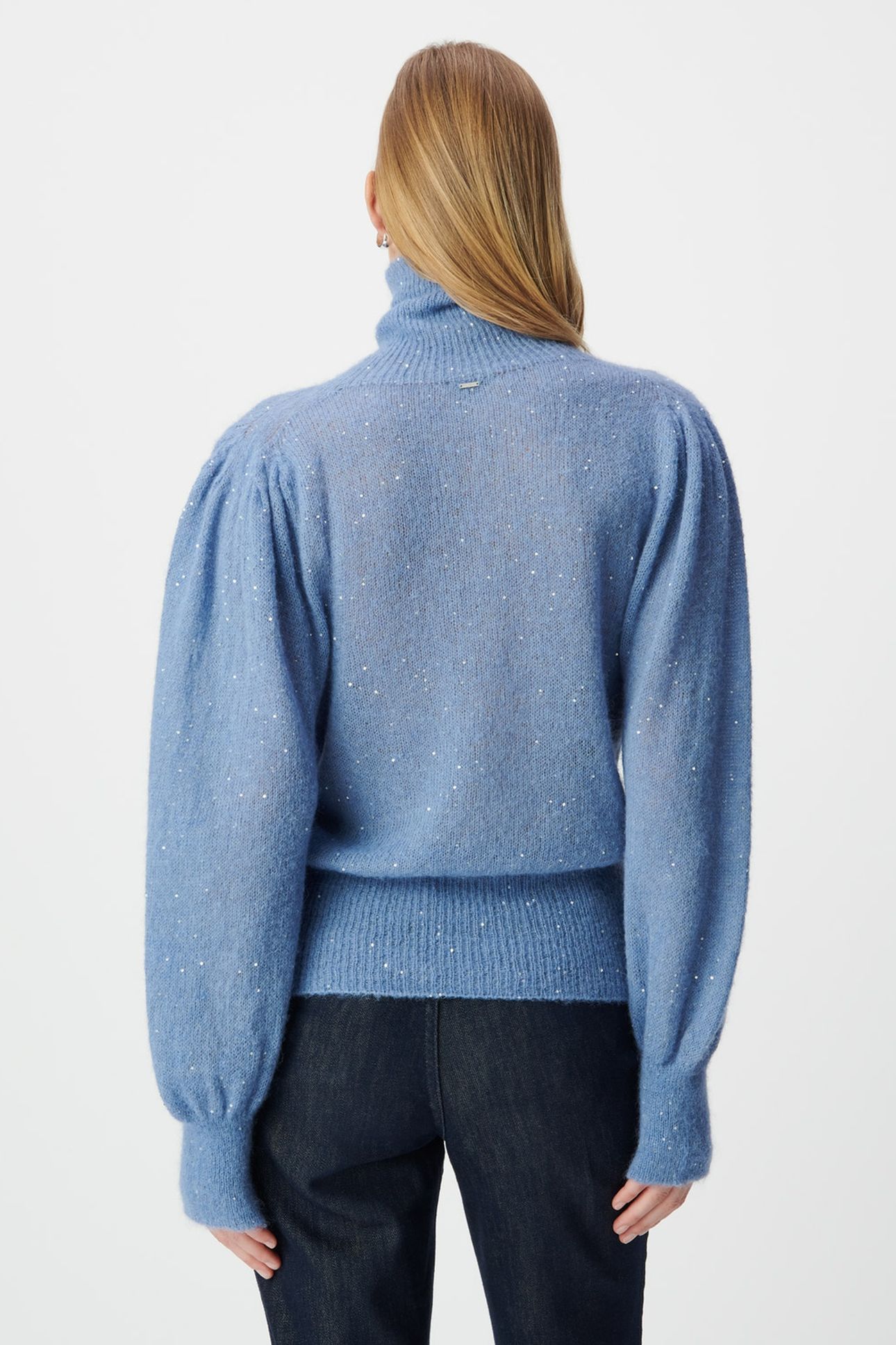 BLUE BALLOON-SLEEVE ROLL-NECK SWEATER, SEQUINS 2